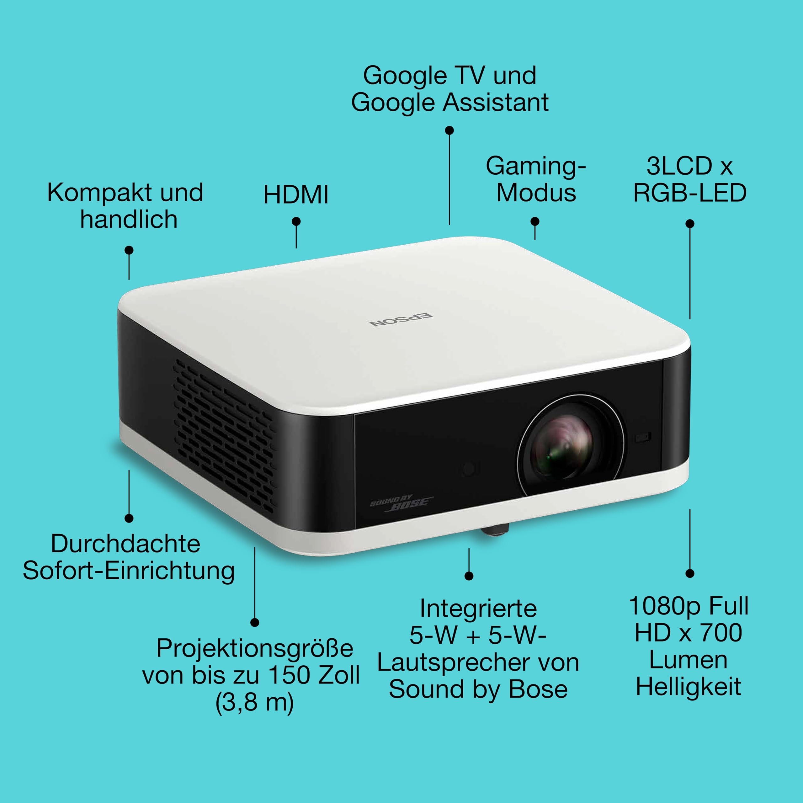 Epson Lifestudio Pop EF-61W Diamantweiß tragbarer Smart-Projektor