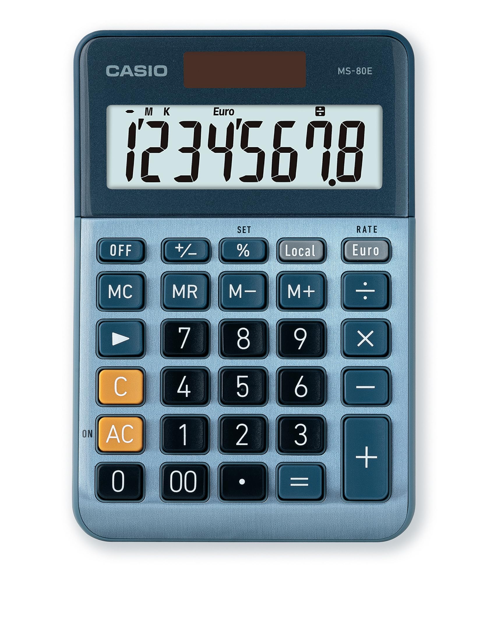 Casio Tischrechner MS-80E 8-stellig Währungsumrechnung Aluminiumfront Solar