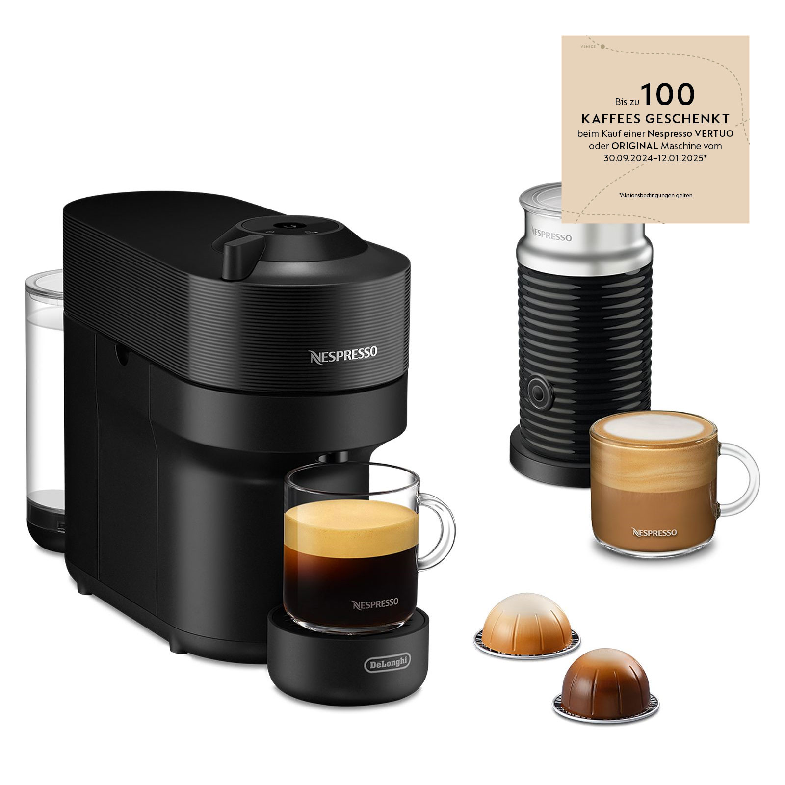 De'Longhi ENV90.B Vertuo Pop schwarz inkl  Nespresso Aeroccino 3 Milchaufschäumer