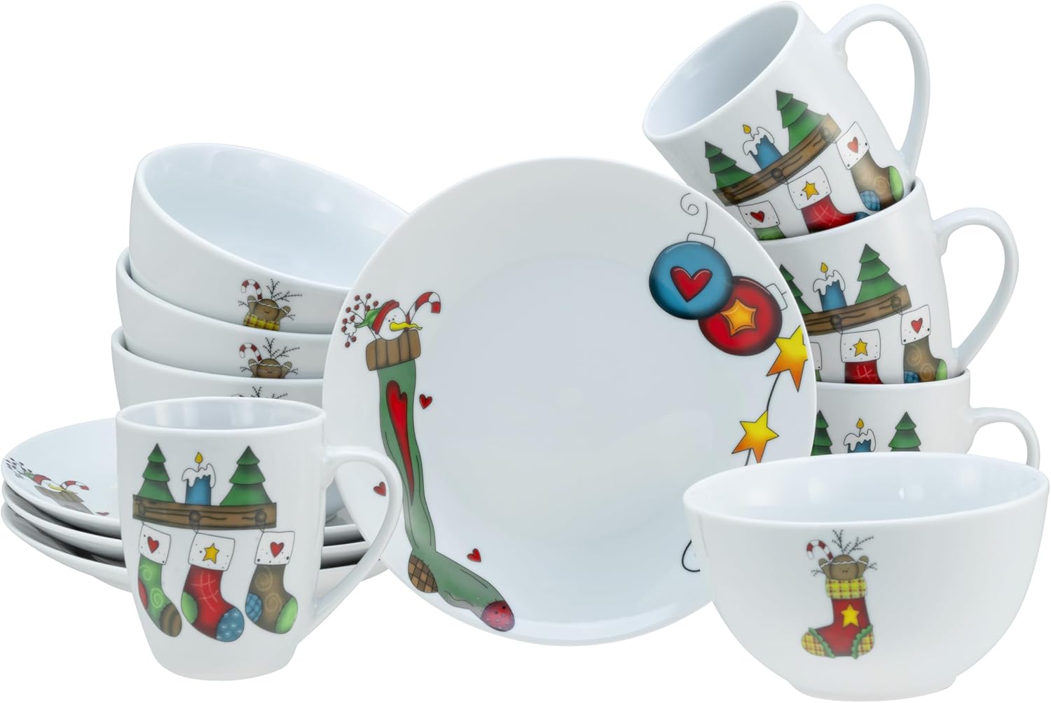CreaTable, 21848, Serie Luna Socken, 12-teiliges Geschirrset, Brunch Set aus Porzellan,