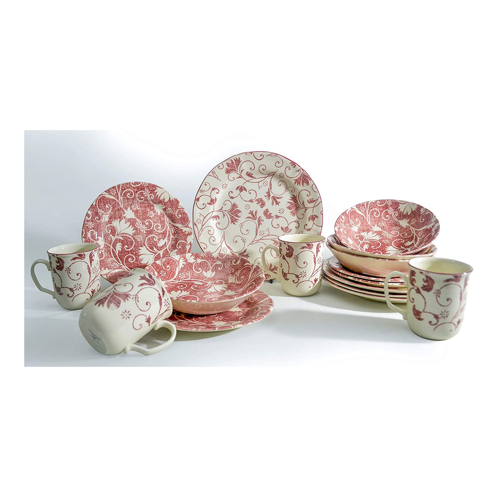 CreaTable, 22257, Serie Damask rot, Geschirrset, Kombiservice 16 teilig