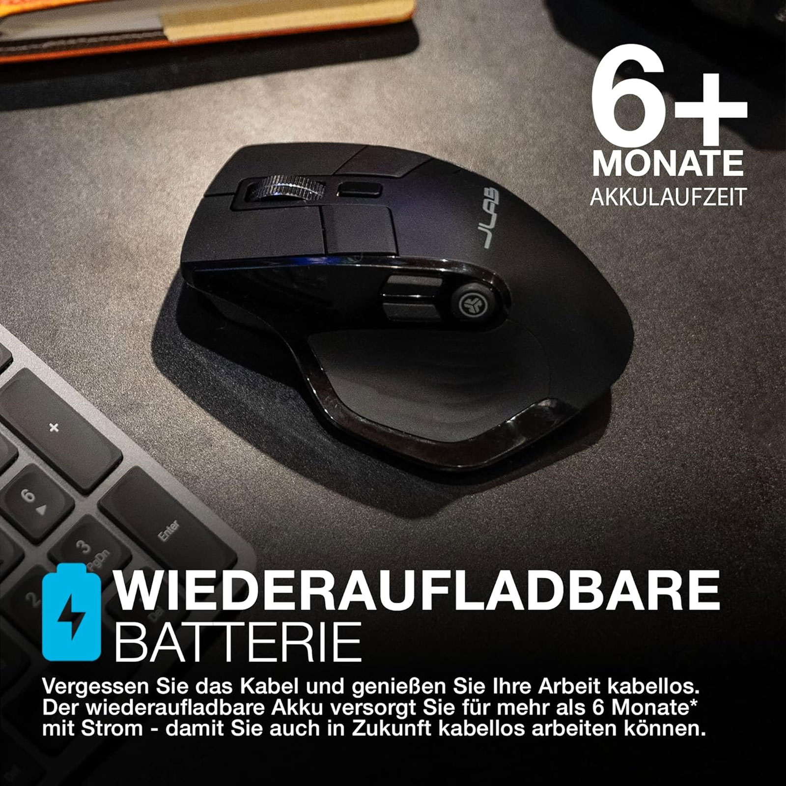 JLab Epic Mouse Funkmaus Bluetooth Maus USB-C mit Integriertem OLED Display