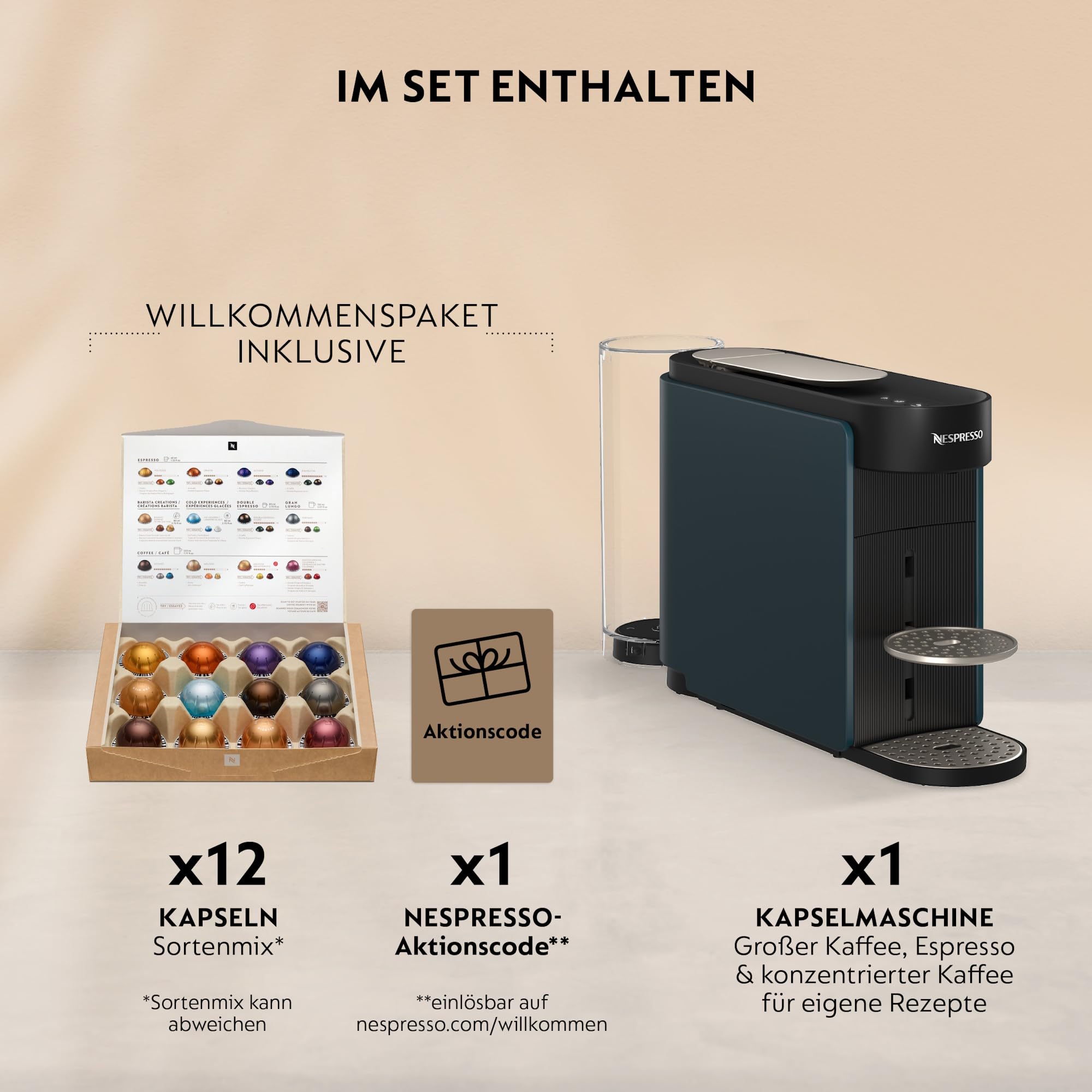 Nespresso Krups VERTUO Up Ocean Blue XN9404 inkl. Aeroccino 3 Milchaufschäumer
