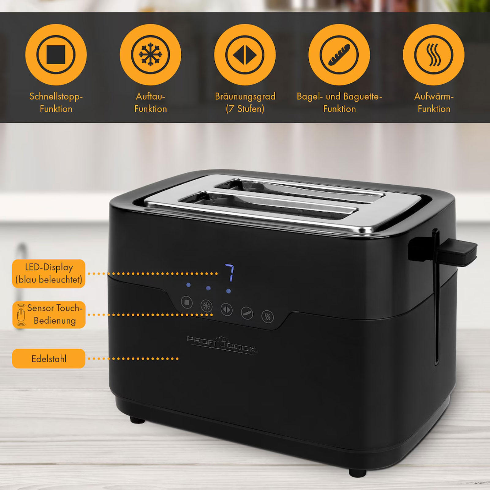 PRO PC-TA 1244 TOASTER SCHWARZ