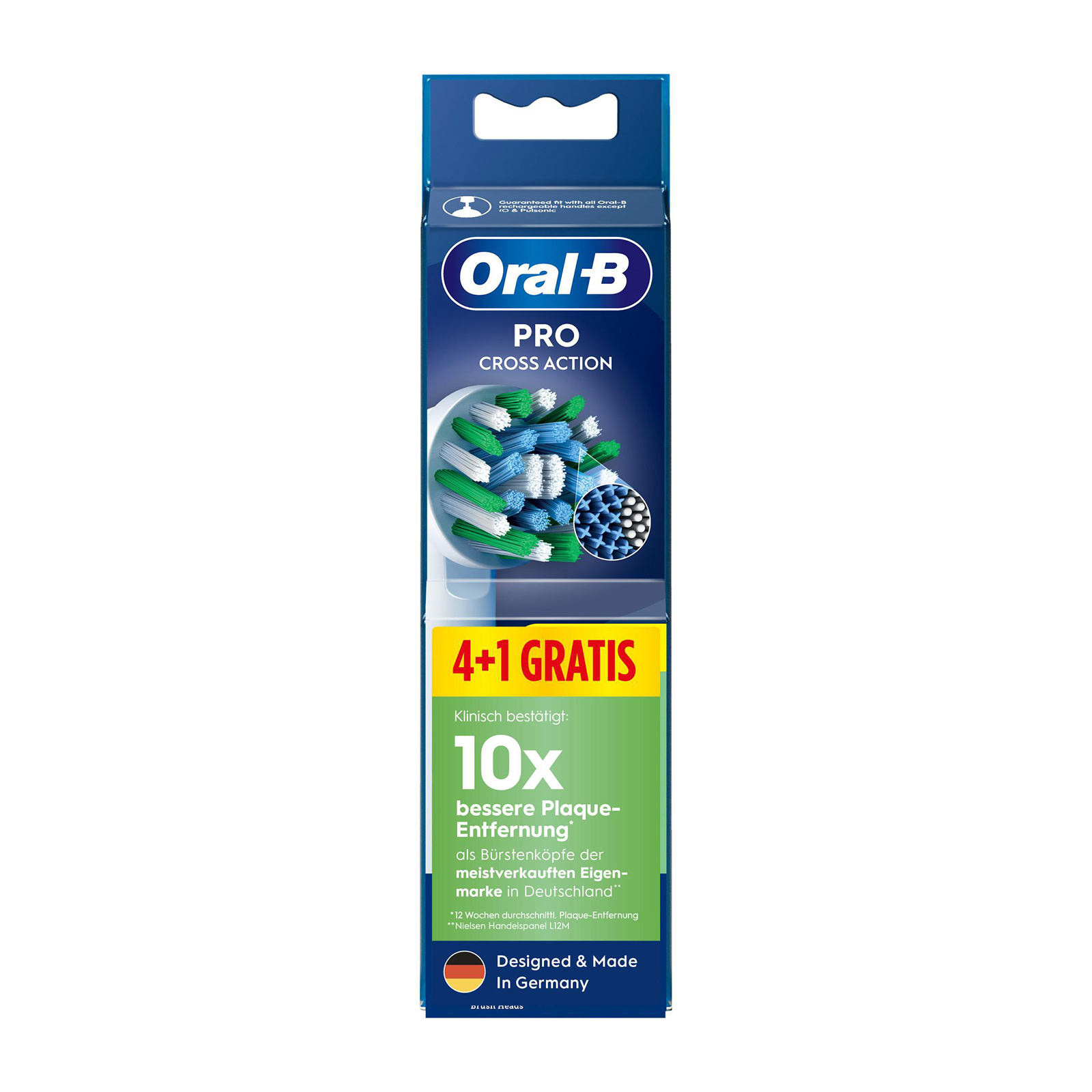 Oral-B Pro CrossAction Aufsteckbürsten, 4+1 Gratis (Garantierte Passform mit allen wiederaufladbaren Zahnbürsten von Oral-B, außer Pulsonic und iO)
