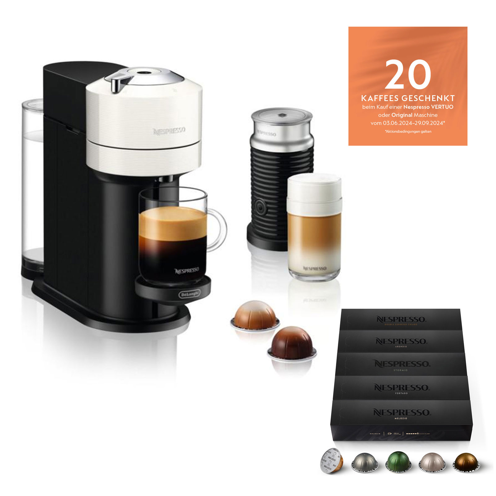 Delonghi Nespresso-Kapselmaschine Vertuo Next inkl. Aeroccino 3 + 50 NESPRESSO Vertuo Kapseln