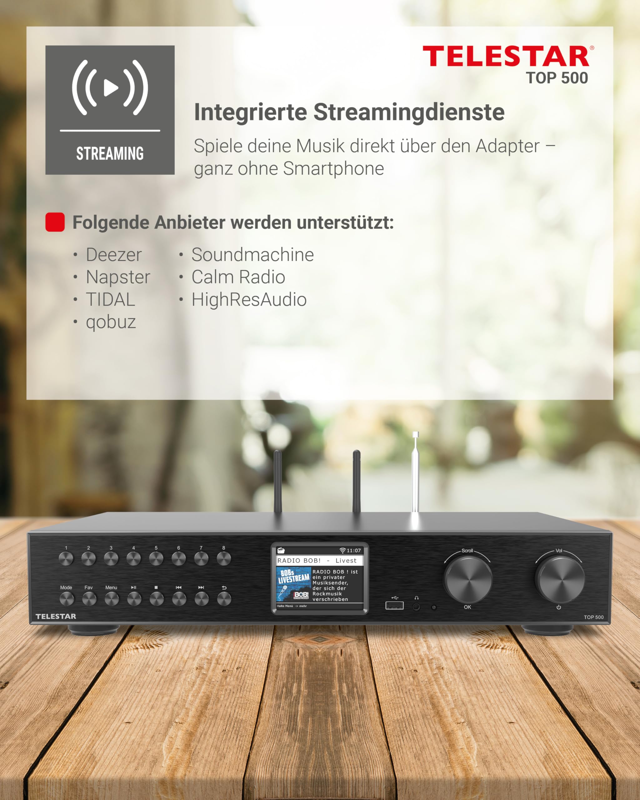 TELESTAR TOP 500 HiFi-Tuner 43 cm Breit, Internetradio DAB+ Bluetooth Schwarz