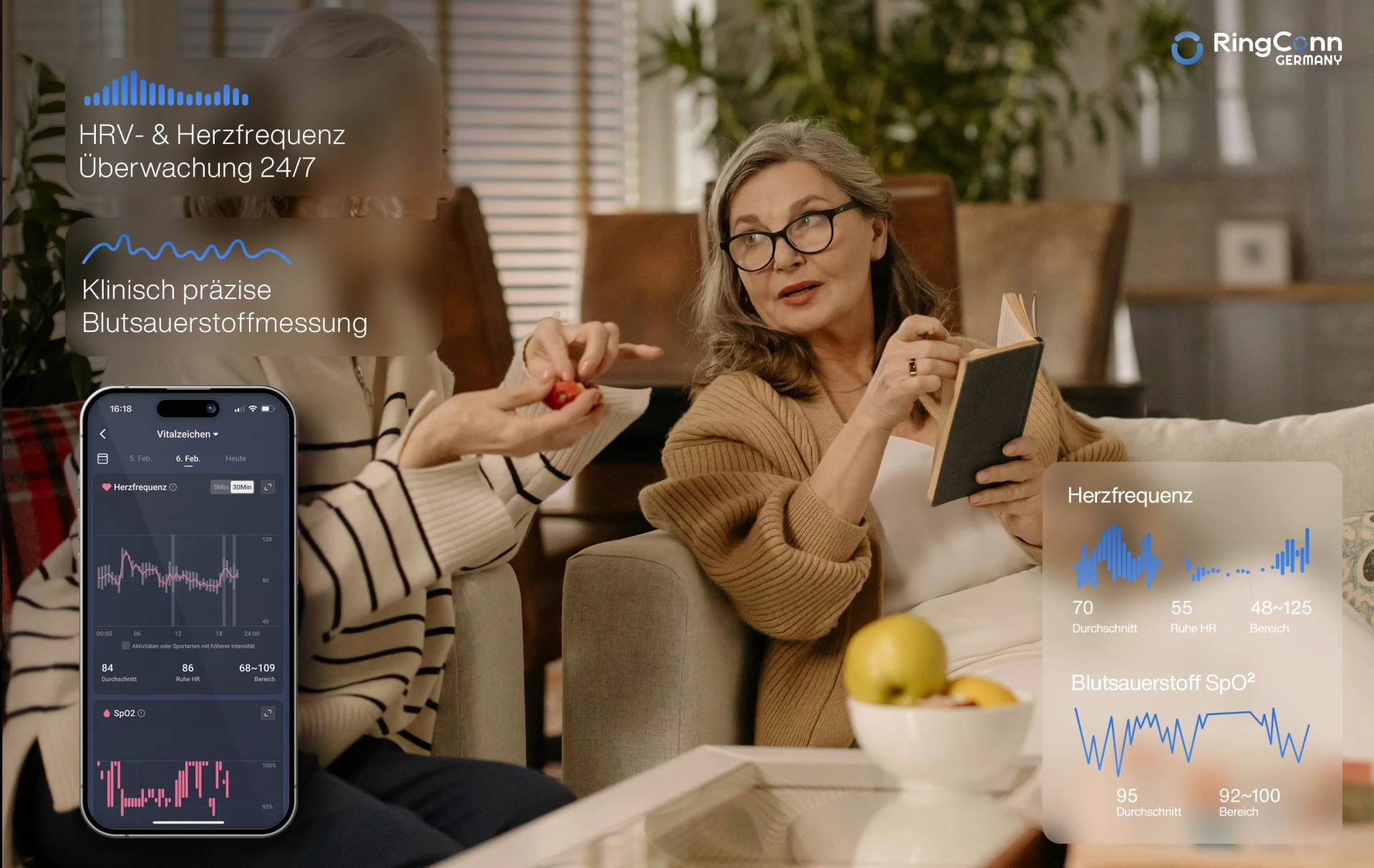 RingConn Smart Ring GEN 2, Future Silver, Gr. 11 Smartring