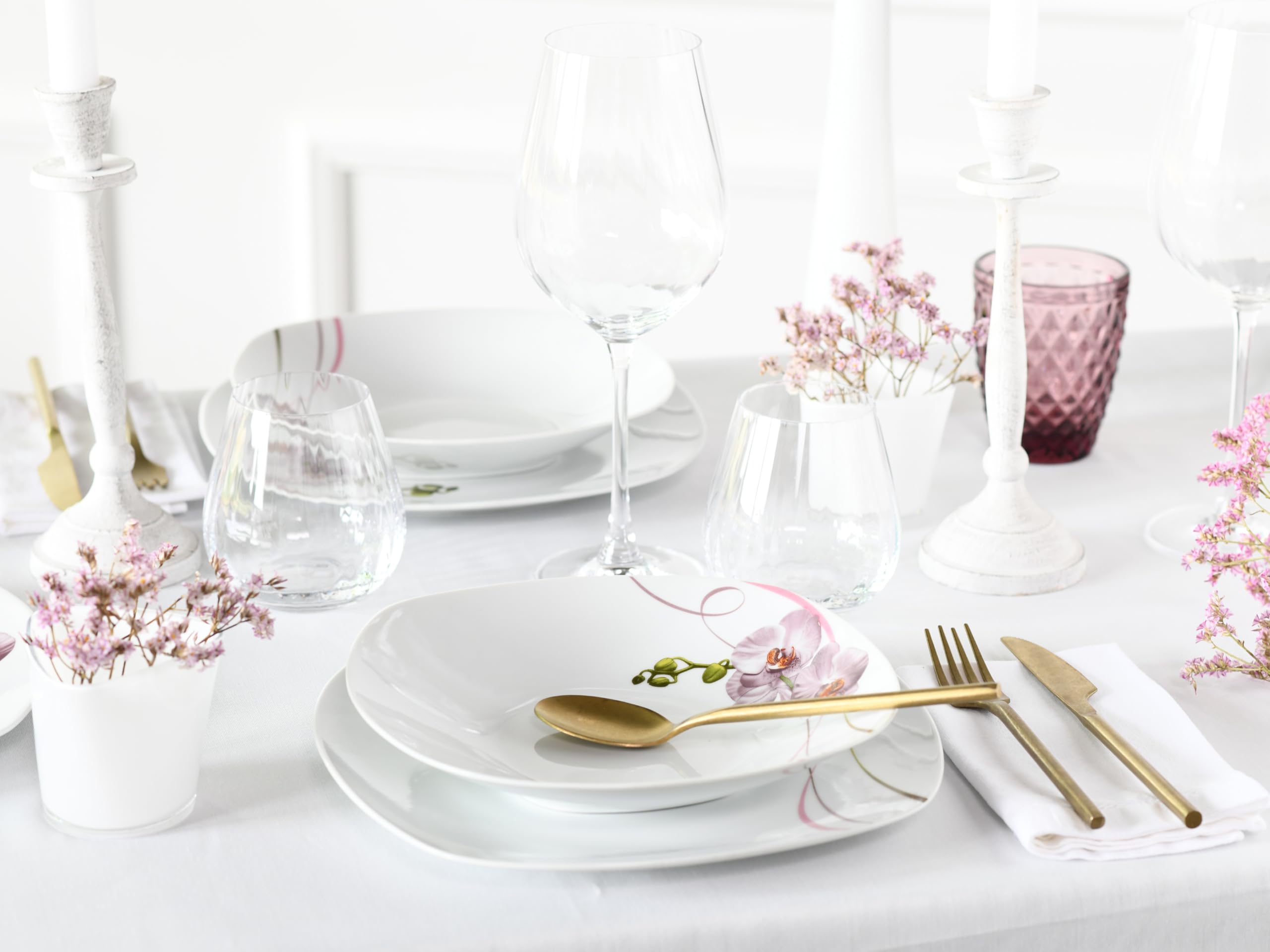CreaTable, 22536, Serie Square Orchidee, 62-teiliges Geschirrset für 6 Personen