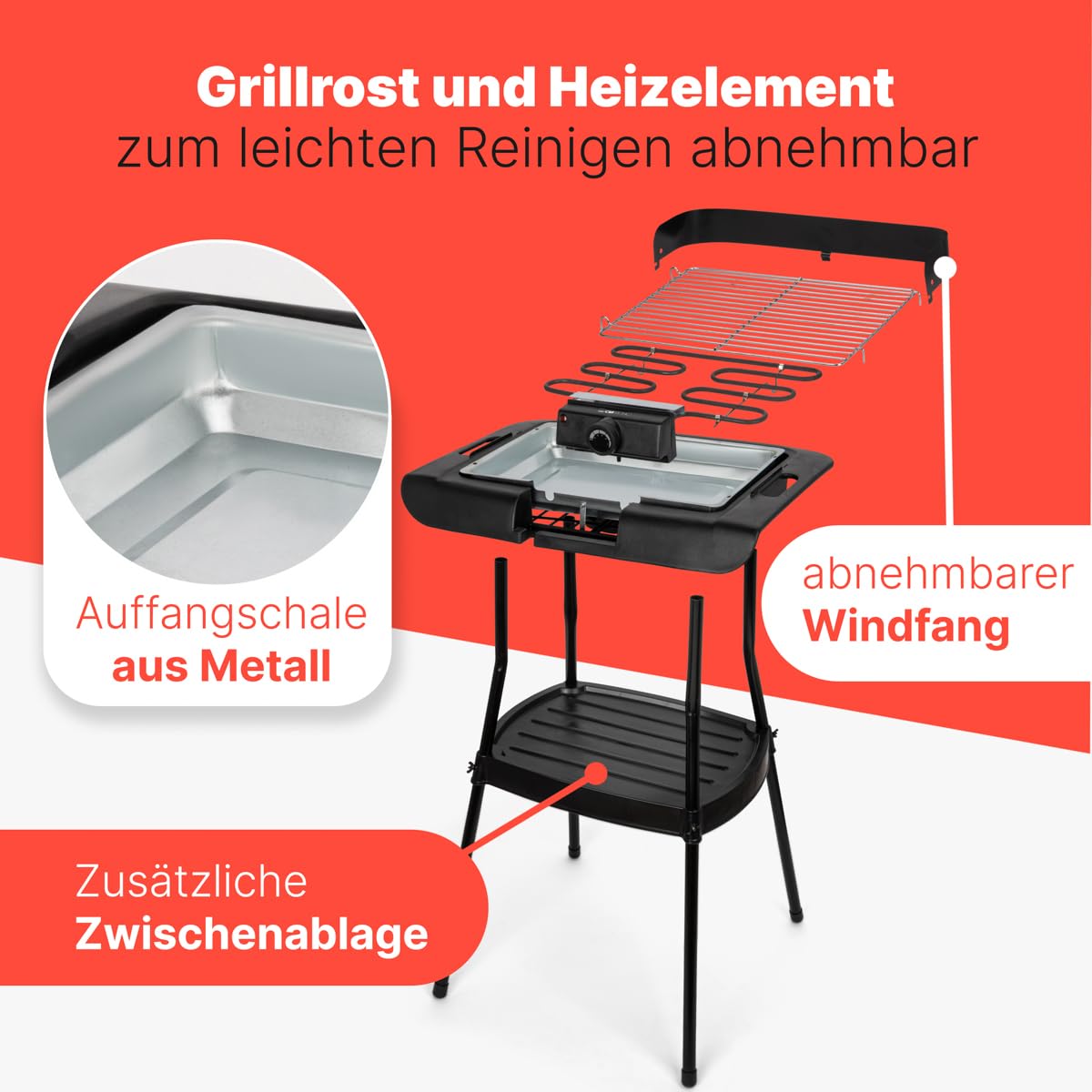 Clatronic® Stand- und Tischgrill | für innen und außen, BQS 3842