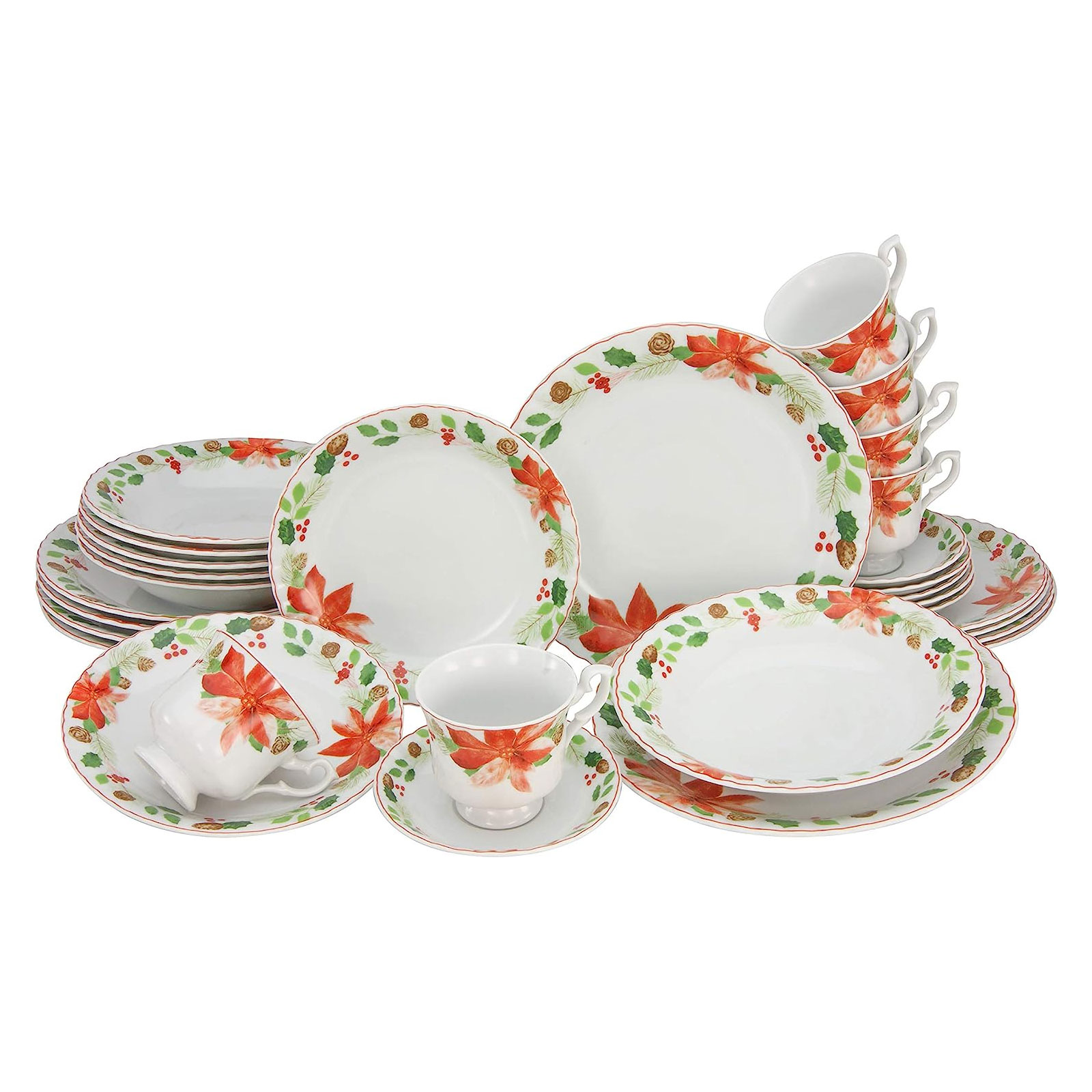 CreaTable, 22416, Serie Iwona CHRISTROSE, Geschirrset, Kombiservice 30 teilig, Porzellan