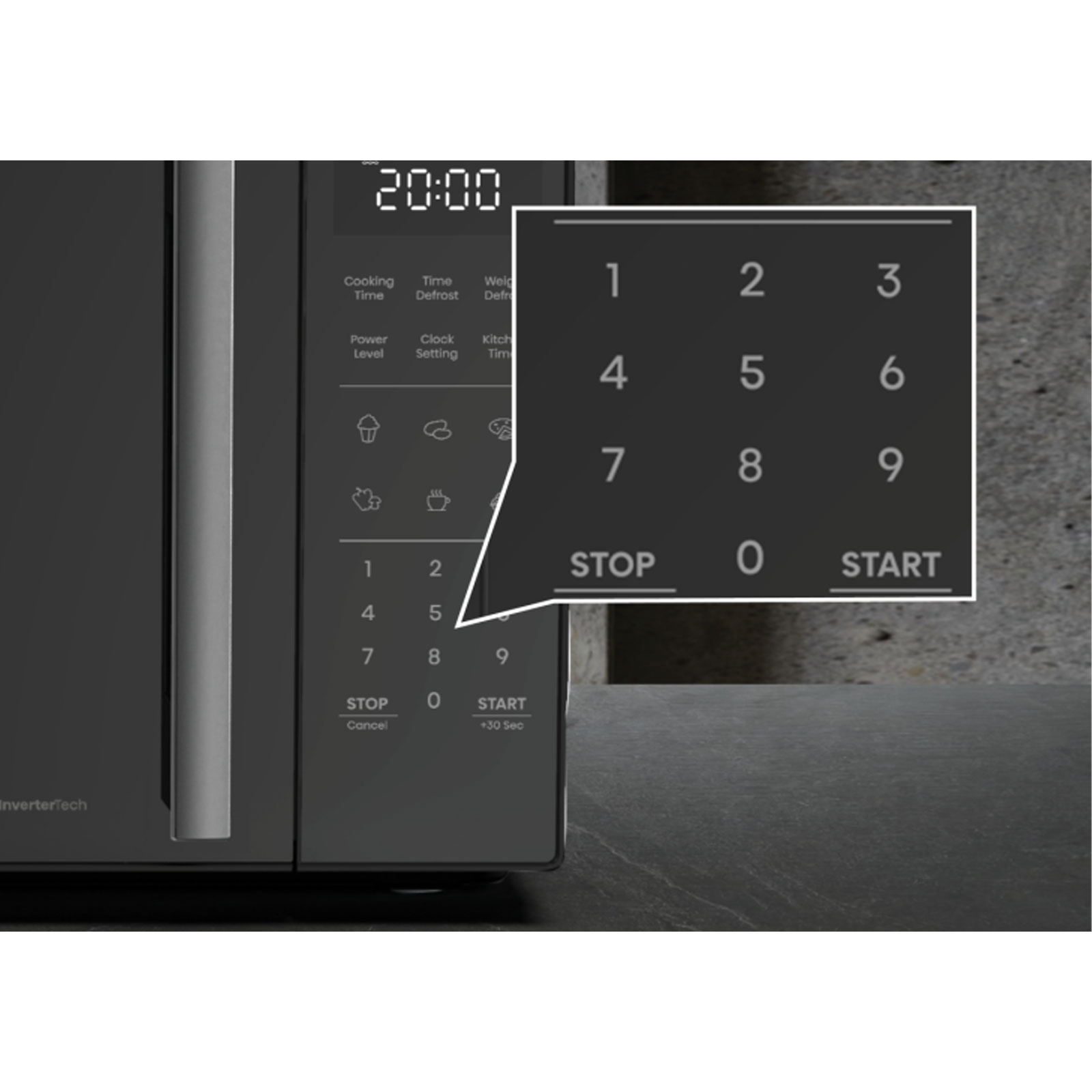 HISENSE H23MOBS4HI Mikrowelle (23 Liter, 900 Watt, elektronische Steuerung, Keramikbeschichtung, 10 Leistungsstufen, Auftauoption, 6 Automatikprogramme, Glasdrehteller 28,5 cm, Invertertechnologie, Premium-Glastür, Schwarz)