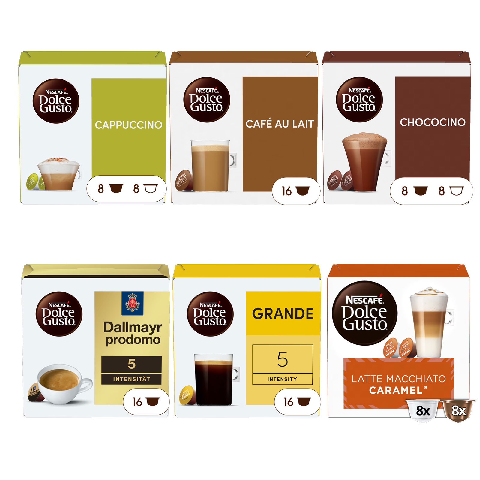 NESCAFÉ DOLCE GUSTO Probierset 6er Pack (6x16 Kapseln)

NESCAFÉ DOLCE GUSTO Probierset 6er Pack (6x16 Kapseln)

NESCAFÉ DOLCE GUSTO Probierset 6er Pack (6x16 Kapseln)

