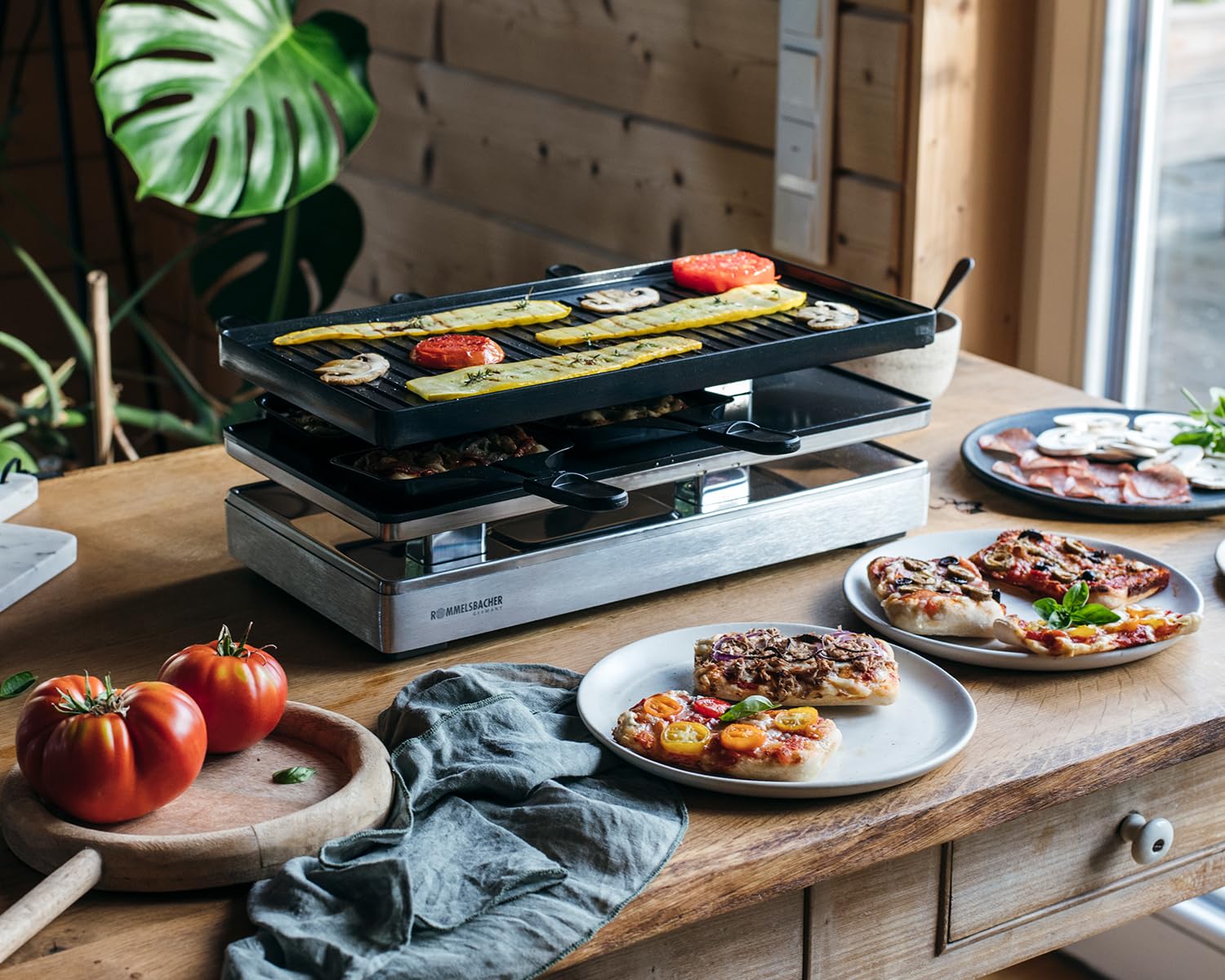 ROMMELSBACHER Pizza Raclette RCP 1800, Wendeplatte (Grillmuster/Crêpes)