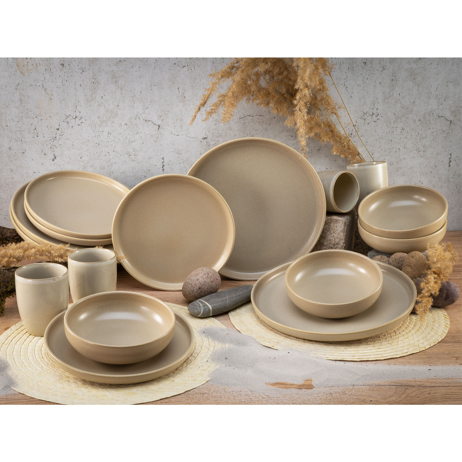CreaTable, 33075, Serie uno SAND, Geschirrset, Kombiservice 16 teilig, Steinzeug
