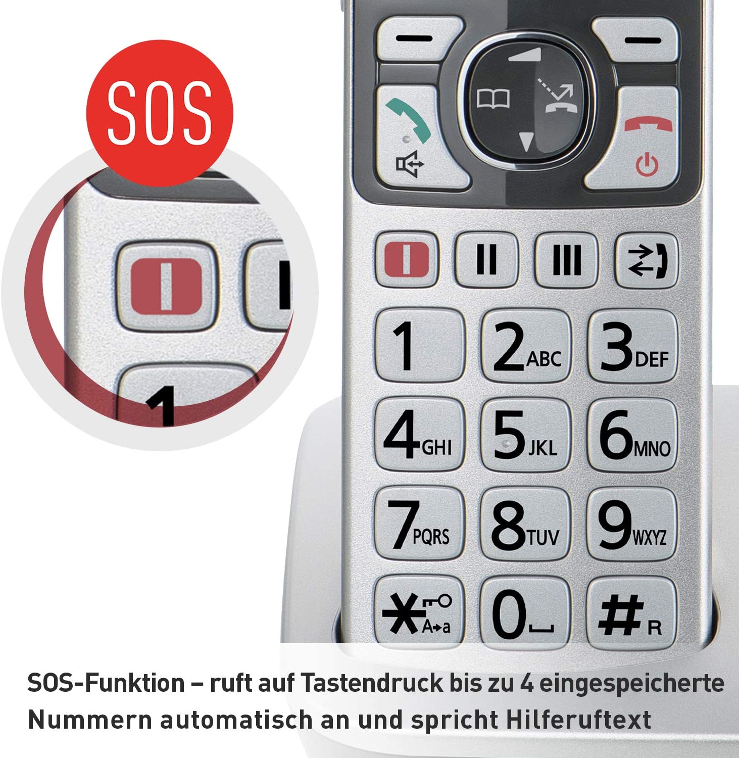 Panasonic KX-TGE 510GS silber Schnurloses Telefon - Seniorentelefon mit Notruf - hörgerätekompatibel