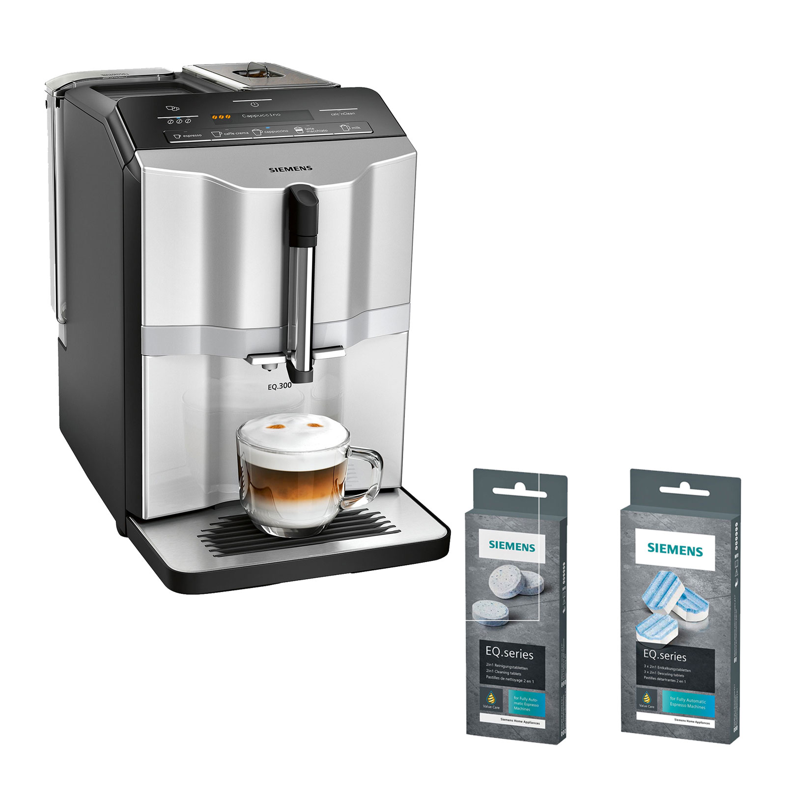 Siemens TI353501DE EQ.300 Kaffeevollautomat + TZ80001A Reinigungstabletten + TZ80002A Entkalkungstabletten