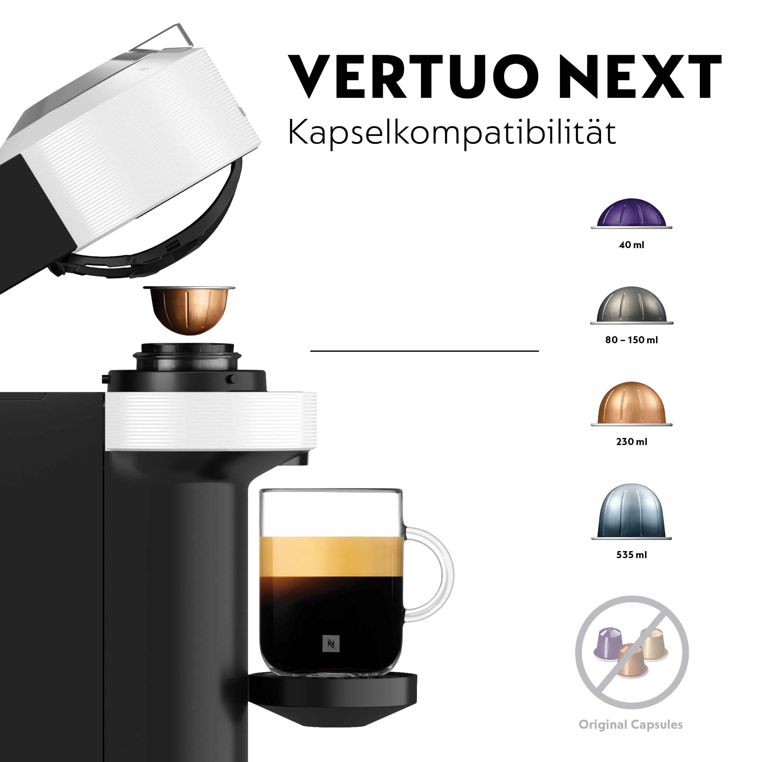 Delonghi Nespresso-Kapselmaschine Vertuo Next inkl. Aeroccino 3 + 50 NESPRESSO Vertuo Kapseln