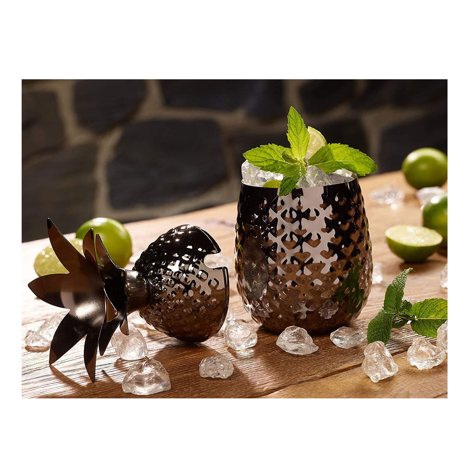 ECHTWERK Ananas Cocktail Tasse / Ananasbecher aus hochwertigem Edelstahl inklusive dekorativer Geschenkbox, 500 ml, 9,3 x 20 cm