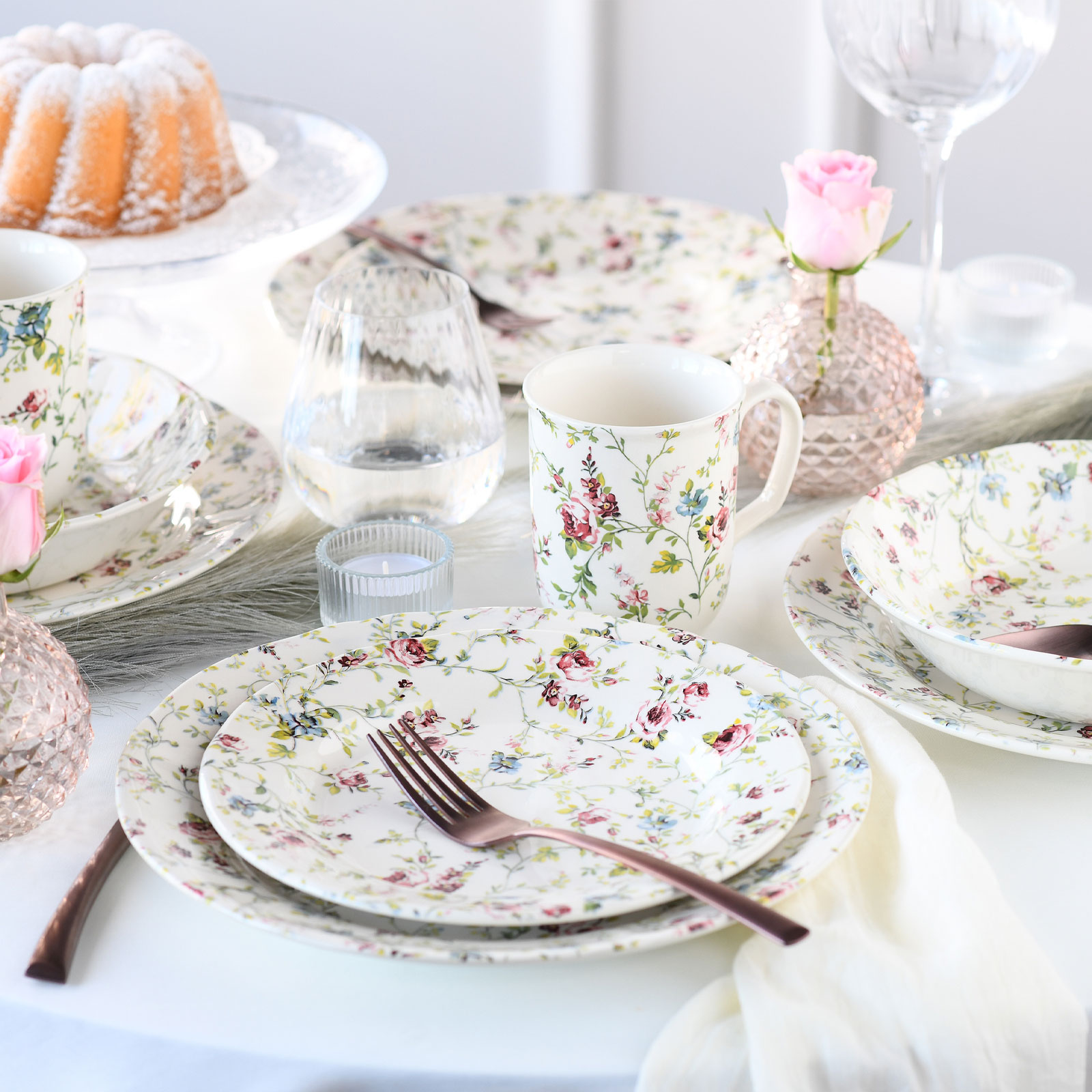 CreaTable, 22906, Serie Rose Garden, Geschirrset, Kombiservice 16 teilig