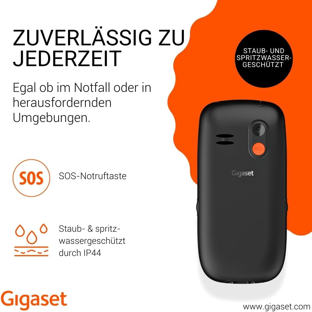 Gigaset GL395 Mobiltelefon einfache Bedienung für Senioren, große Tasten & SOS-Notruftaste Staub- & spritzwassergeschützt Gigaset GL395 Mobiltelefon einfache Bedienung für Senioren, große Tasten & SOS-Notruftaste Staub- & spritzwassergeschützt