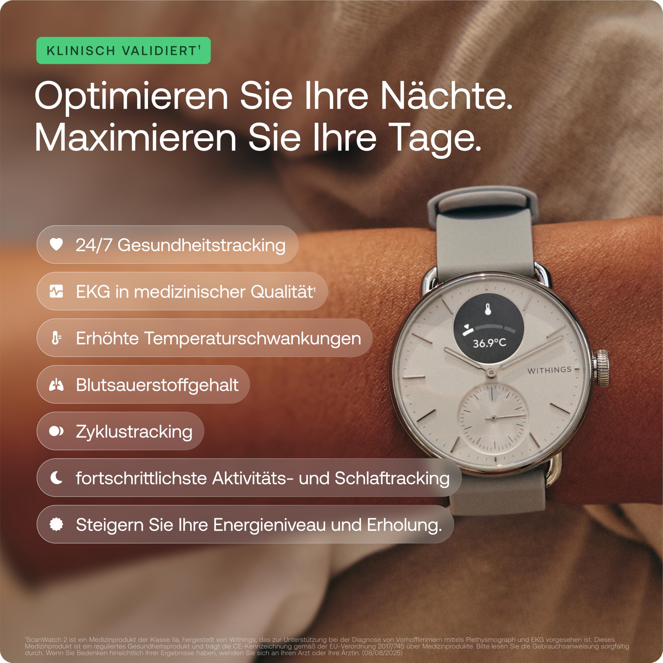 Withings ScanWatch 2 – Gesundheits-Smartwatch für Damen und Herren