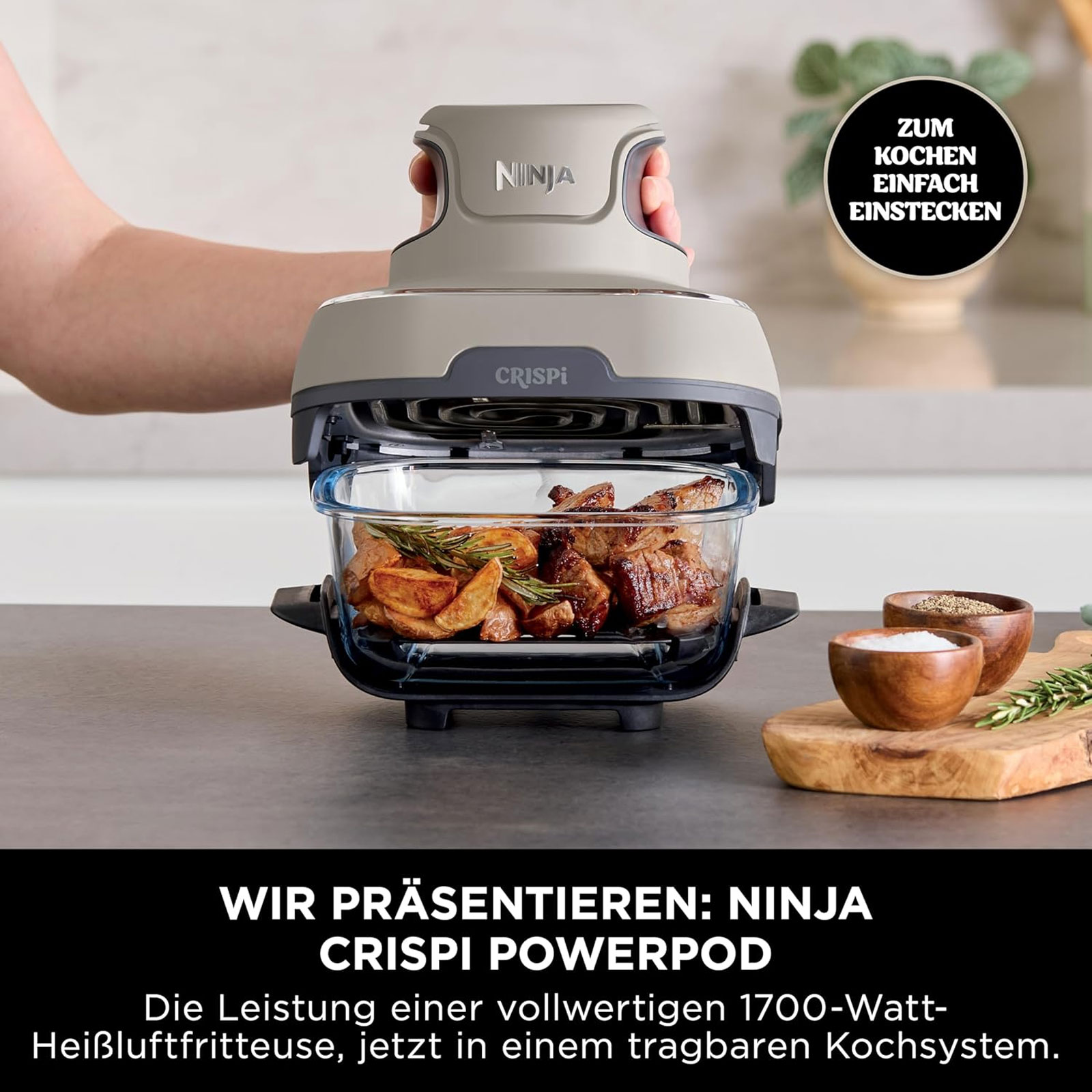 Ninja FN101EUST CRISPi 4-in-1 Tragbare Glas-Heißluftfritteuse, Stone