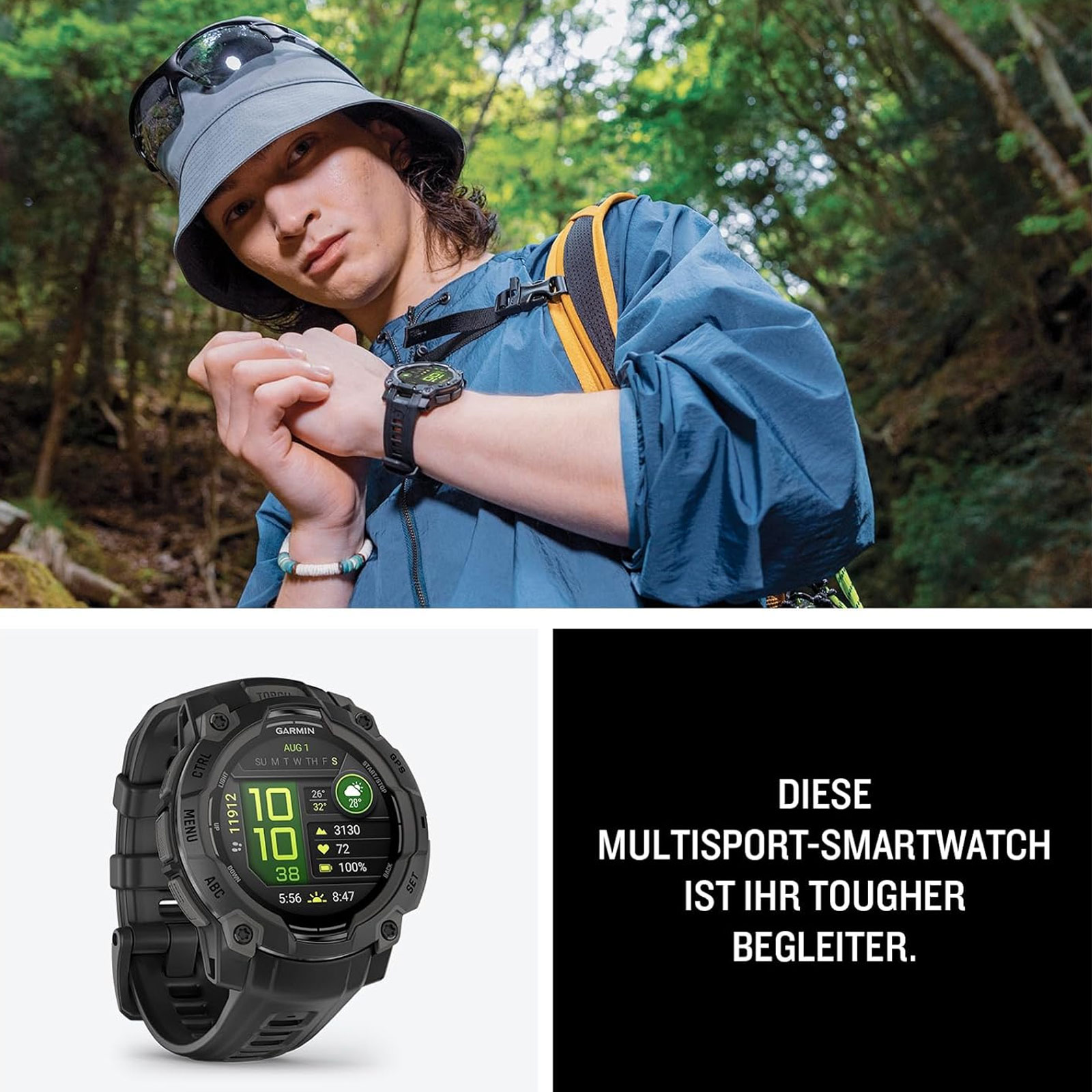 Garmin Instinct 3 - 50 mm, AMOLED Schwarz mit Silikon-Wechselarmband 22 mm Schwarz Smartwatch