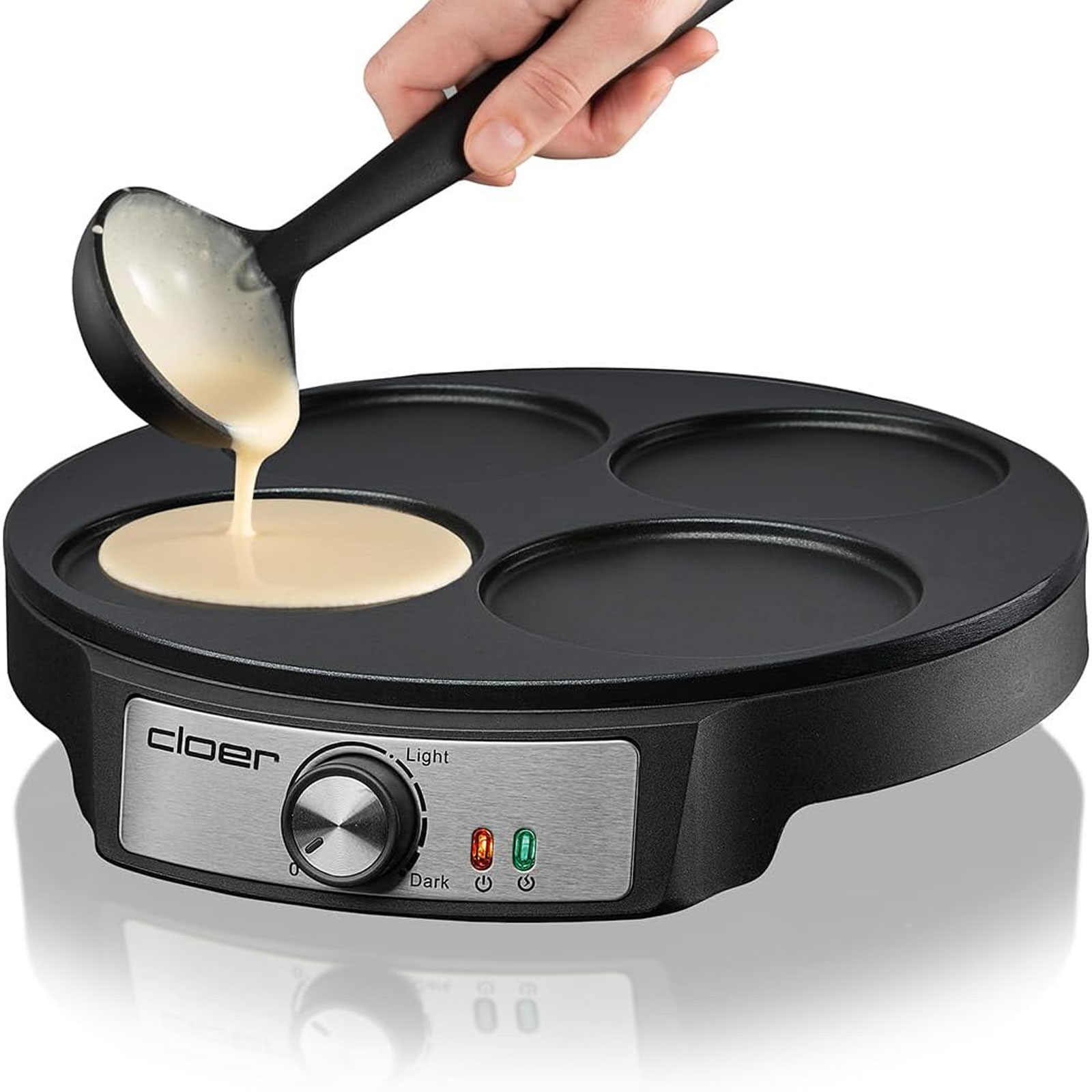 CLOER 6625 Pancake Maker (1200 Watt, Antihaftbeschichtung, vier Pfannkuchen (11 cm Ø))