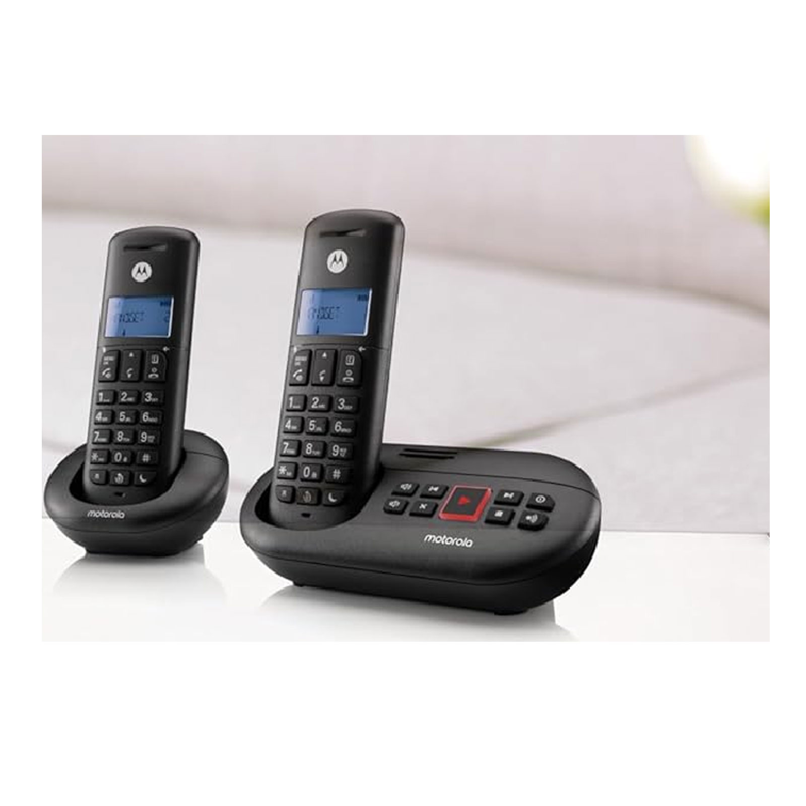 Motorola E212 Duo Schwarz Schnurloses Telefon (Seniorentelefon, Große Tasten, Basisstation, 2 Mobilteile, mit Anrufbeantworter, DECT)