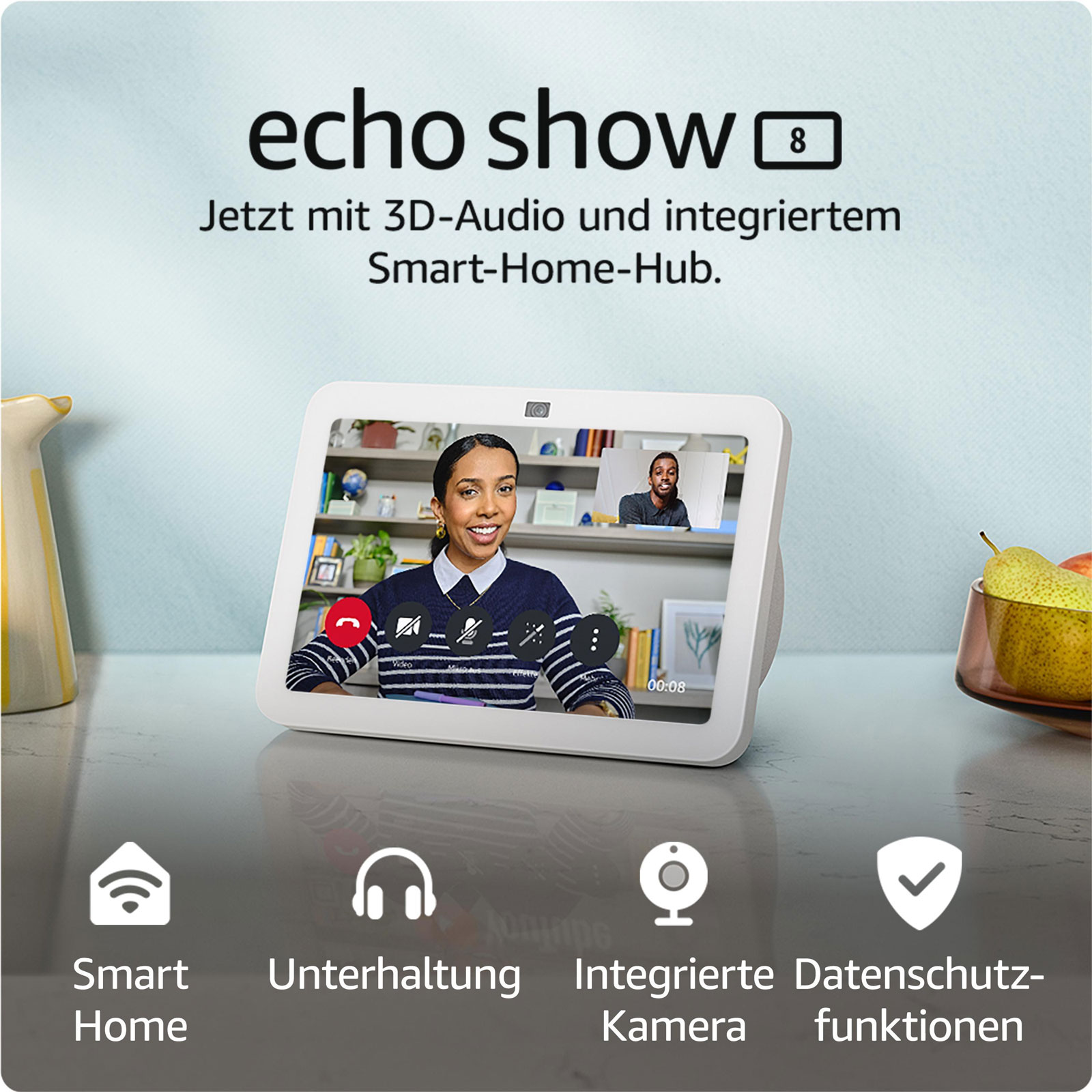 Amazon Echo Show 8 (3. Genaration) weiß (Smarter HD-Touchscreen, 3D-Audio, Smart-Home-Hub, Alexa)