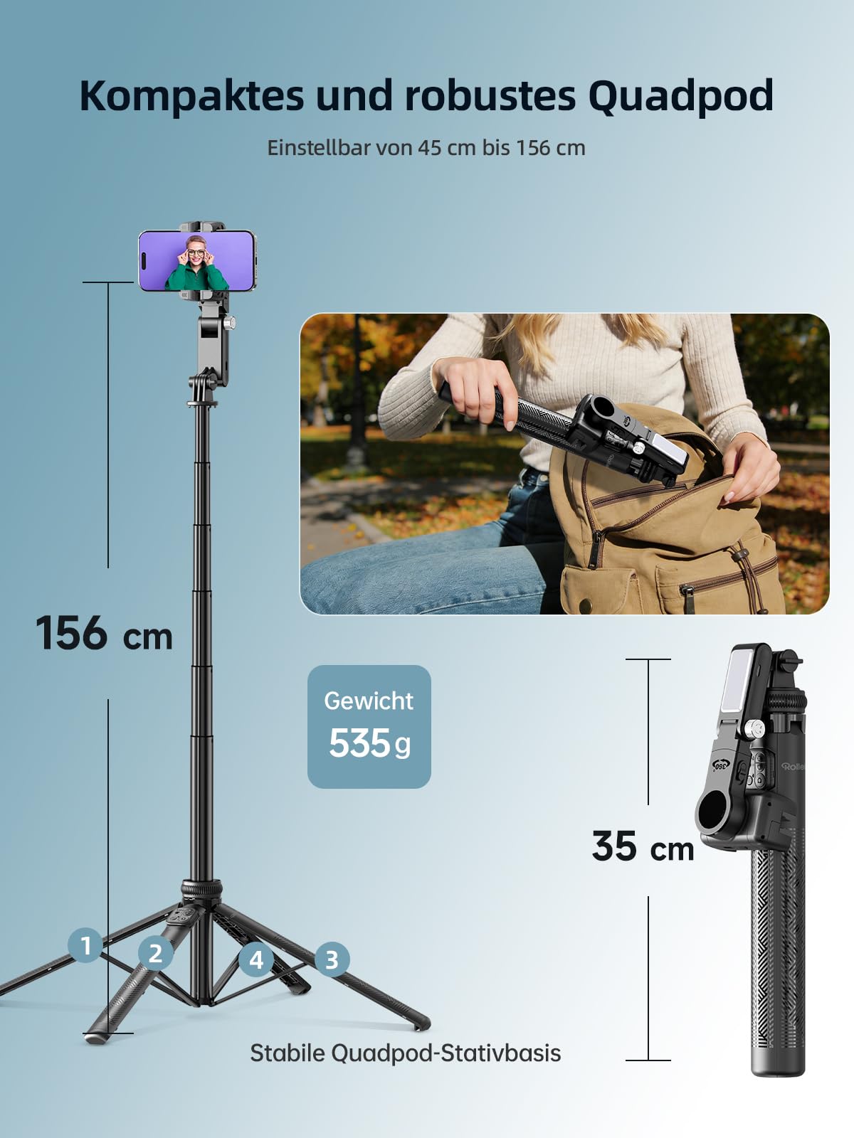 Rollei Easy Creator Gimbal mit AI Tracking  Selfie Stick