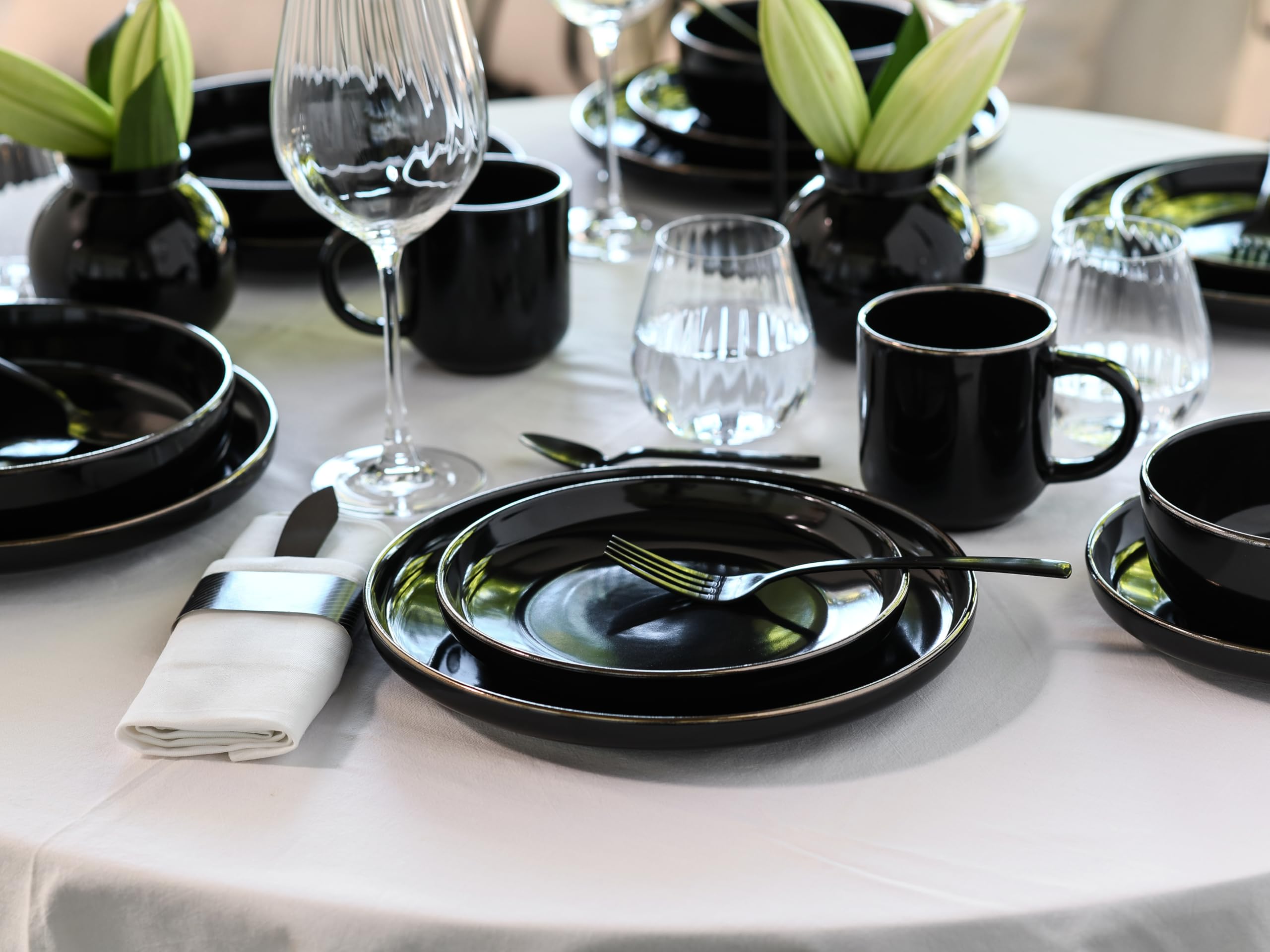 CreaTable 24786 Kombiservice Serie Nordic Festive Schwarz, 30-tlg. 6 Personen