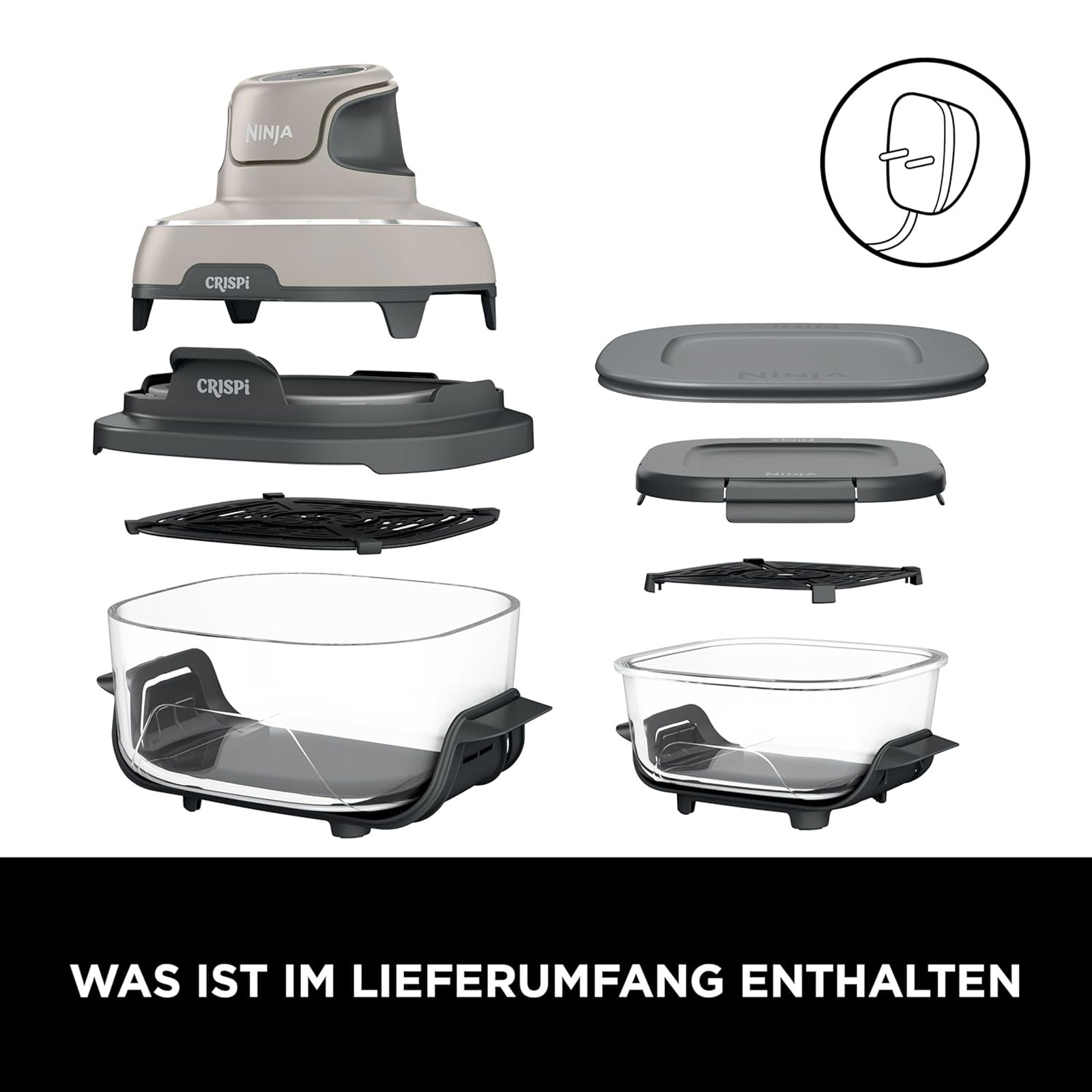 Ninja FN101EUST CRISPi 4-in-1 Tragbare Glas-Heißluftfritteuse, Stone