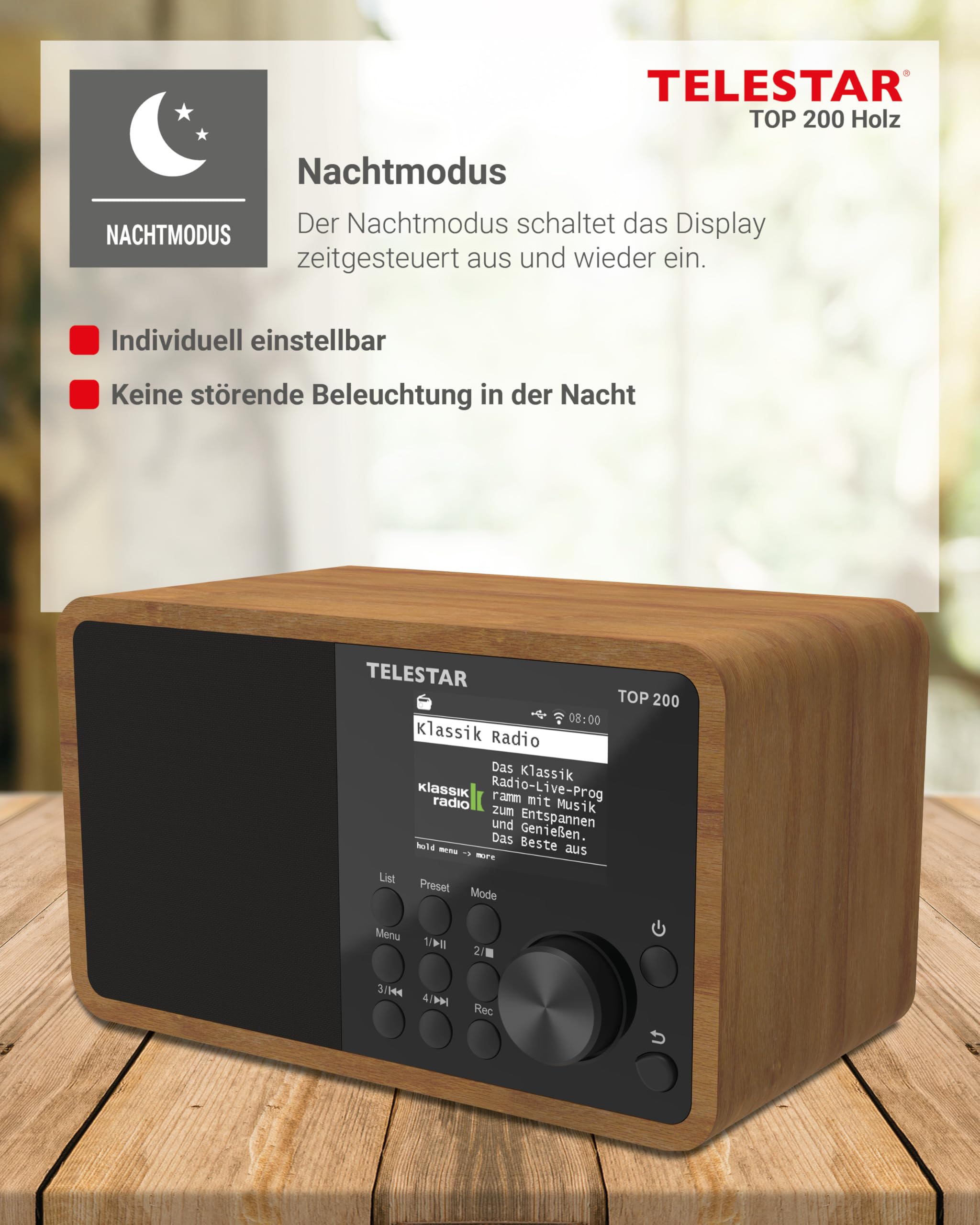 TELESTAR TOP 200 DAB+ Internetradio Bluetooth USB App Schwarz Holz