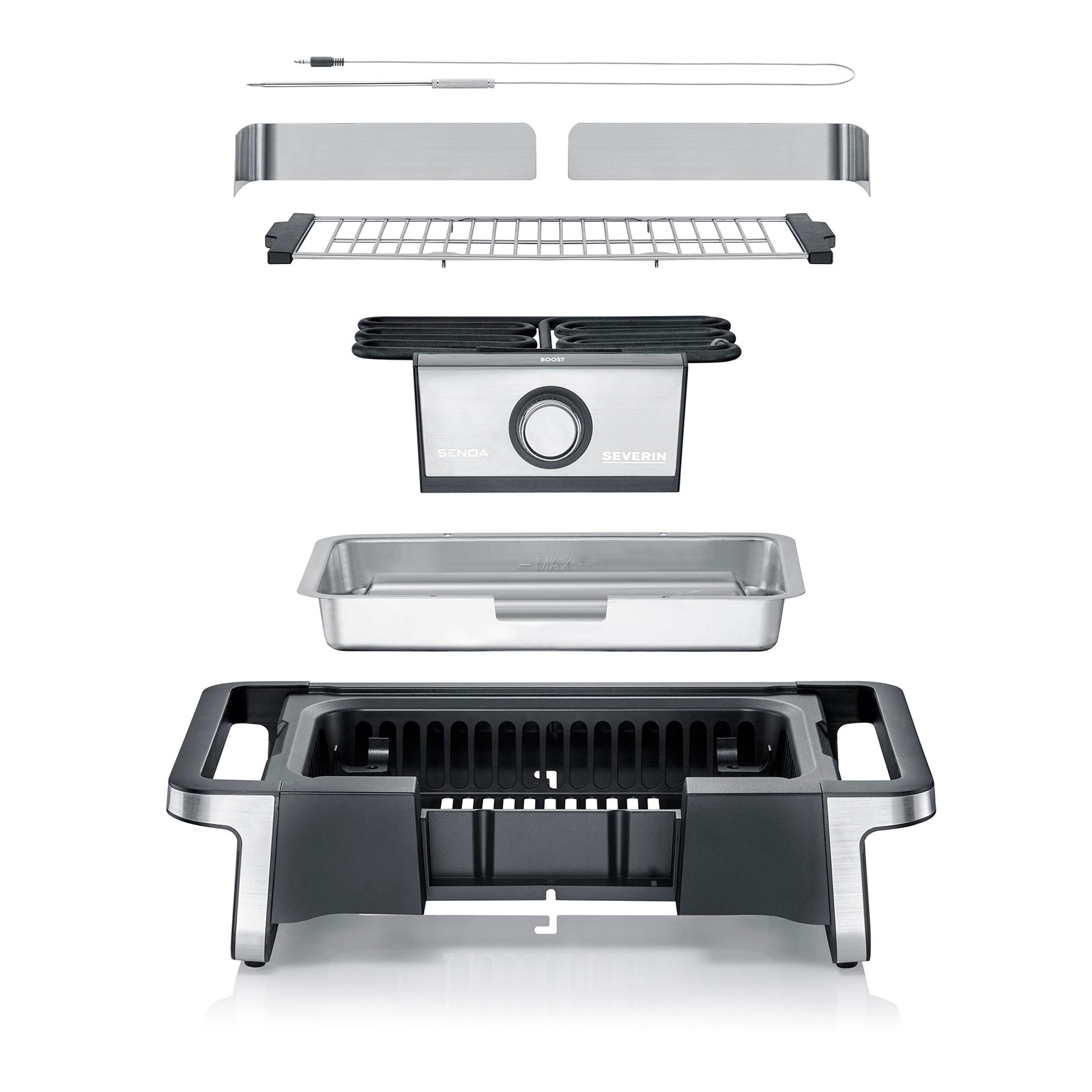 Severin PG 8117 Senoa Boost S Standgrill schwarz / silber Severin PG 8117 Senoa Boost S Standgrill schwarz / silber