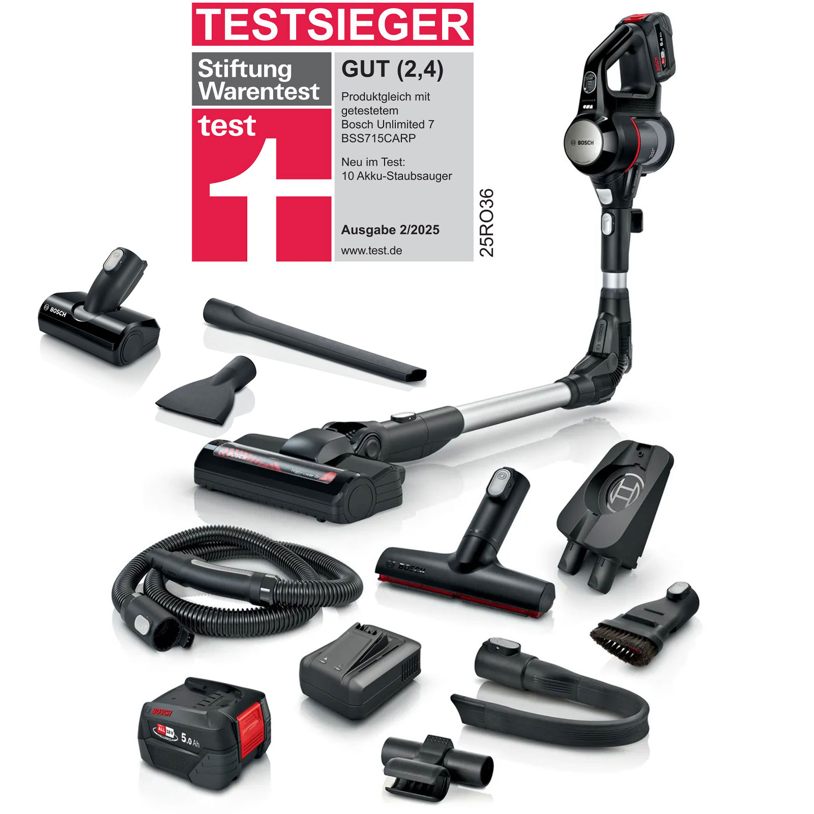 Bosch BSS715FRSH Akku-Staubsauger, Unlimited 7, Schwarz inkl Zubehör-Set BHZUKIT