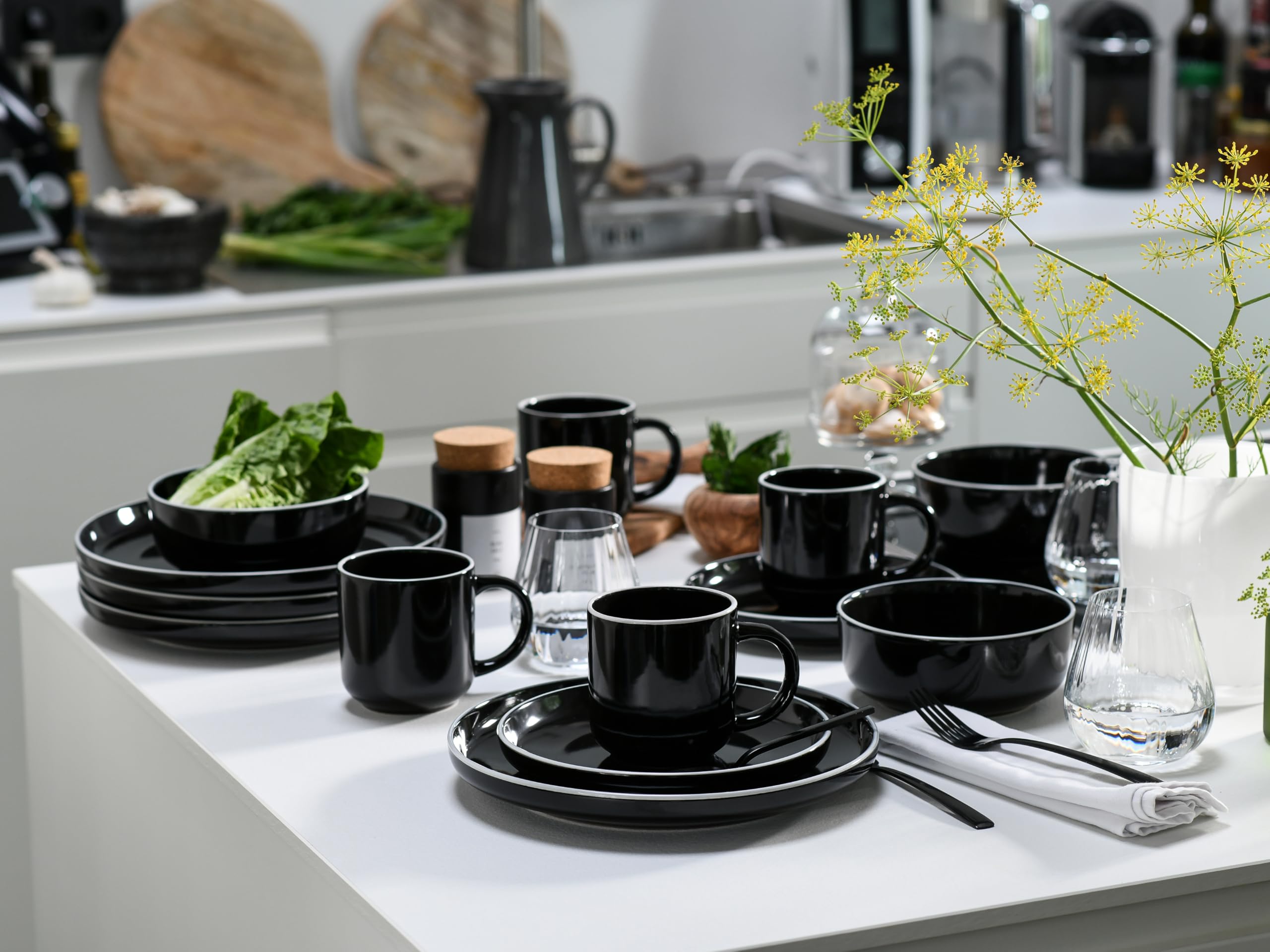 CreaTable 24803 Kombiservice Serie Nordic Gourmet Schwarz 16-tlg. 4 Personen
