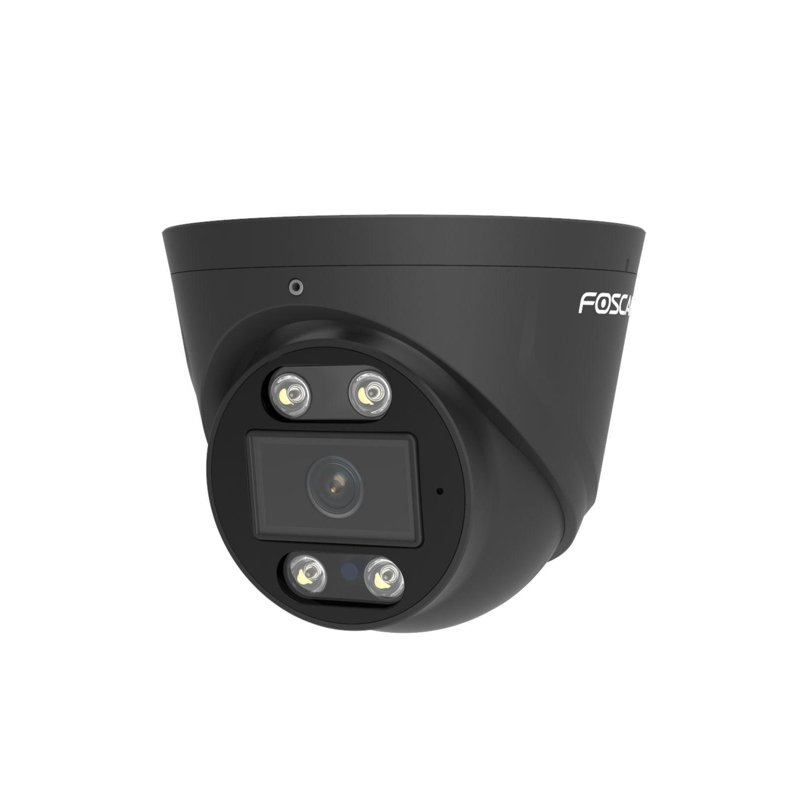 Foscam T5EP, 5 MP PoE-Überwachungskamera mit integriertem Scheinwerfer und Alarmsirene, Schwarz