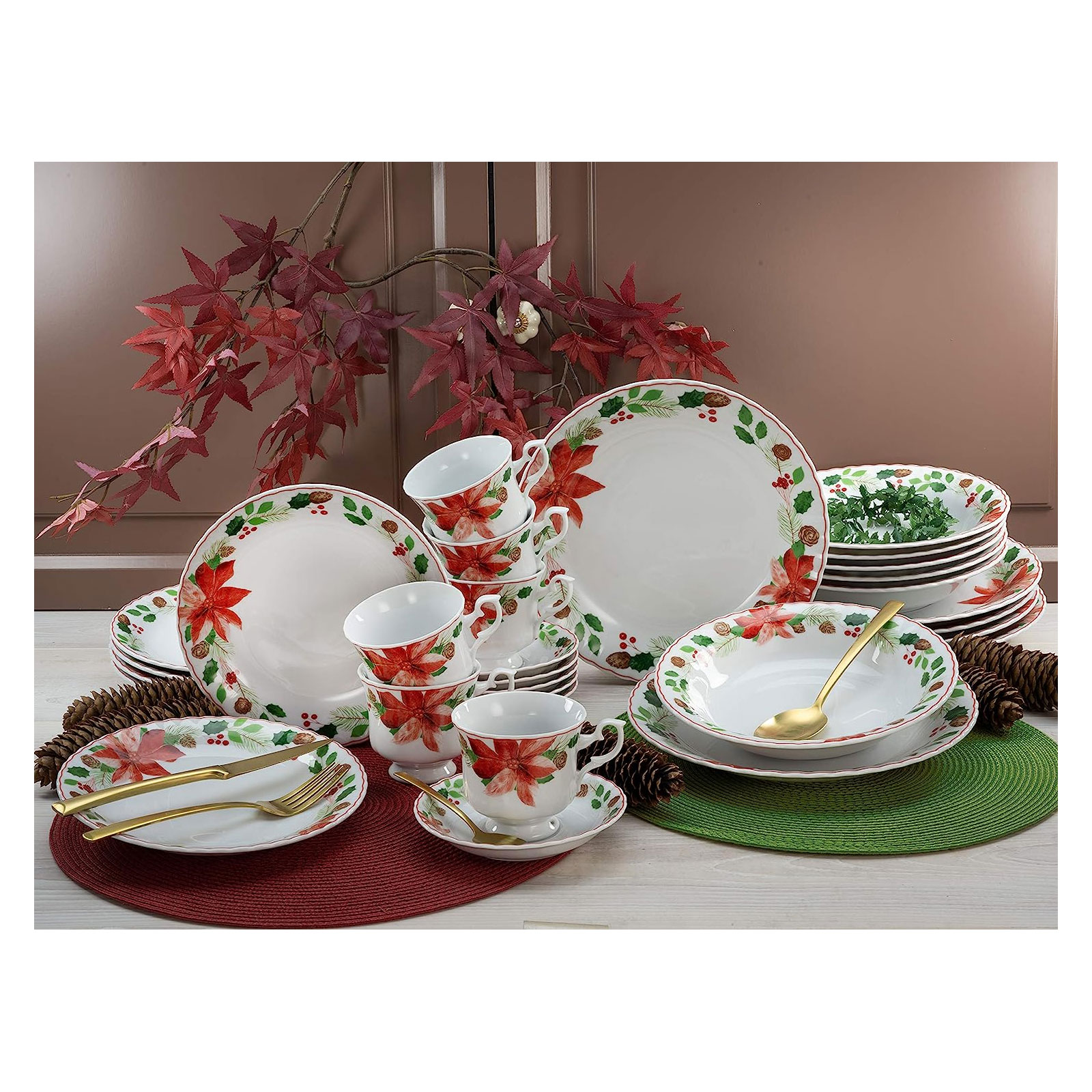 CreaTable, 22414, Serie Iwona CHRISTROSE, Geschirrset, Kaffeeservice 18 teilig, Porzellan