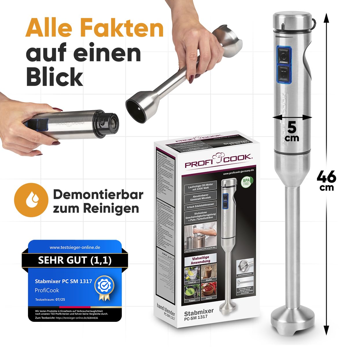 PROFICOOK PC-SM 1317 Edelstahl Stabmixer