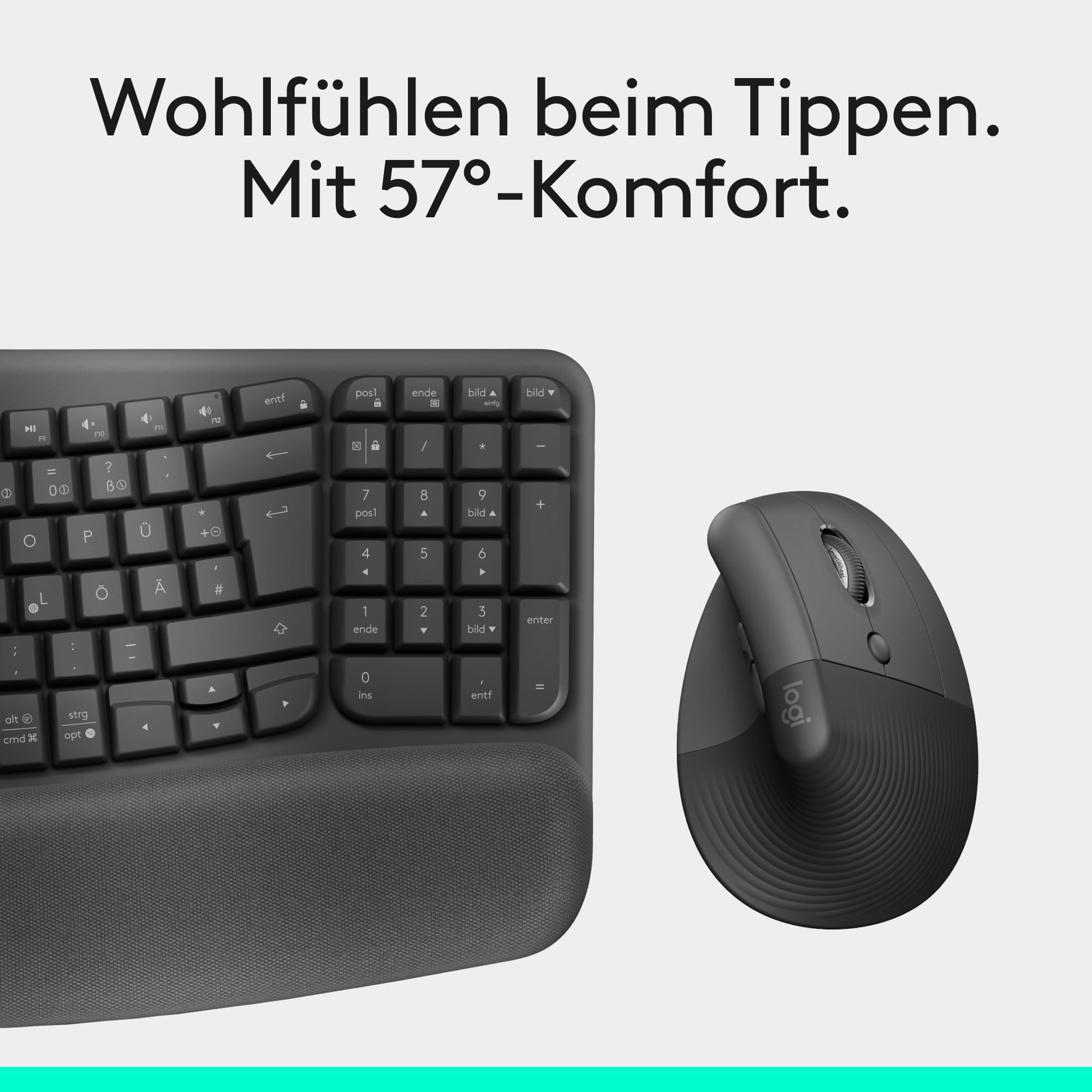 LOGITECH Wave Keys and Lift Combo, Maus und Tastatur, kabellos Graphite