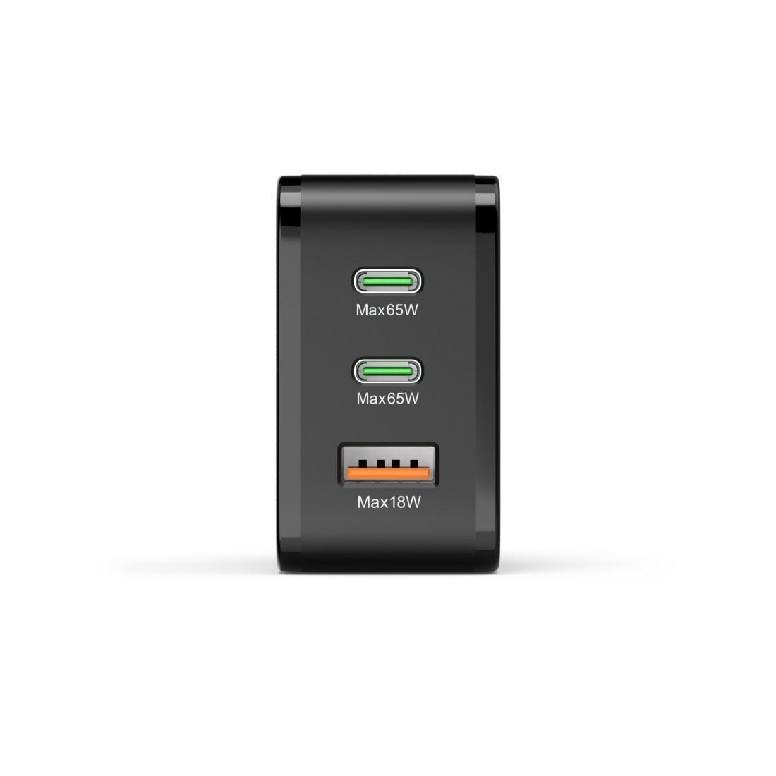 HAMA Schnellladegerät, 2x USB-C PD, 1x USB-A QC, 65 W, Schwarz (00201965)