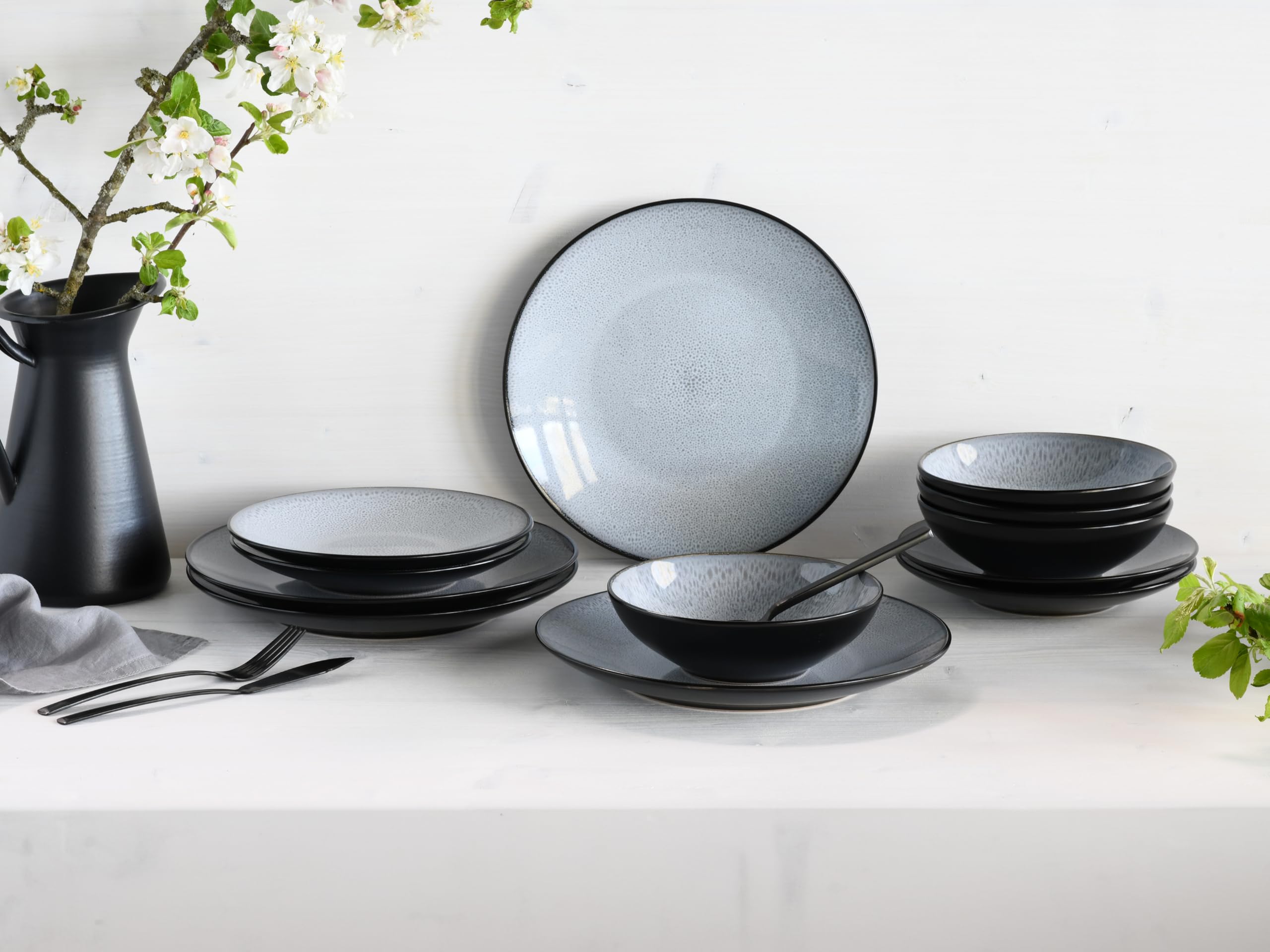 CreaTable 23963 Teller Set Serie Malmö 12-tlg Geschirrset 4 Personen