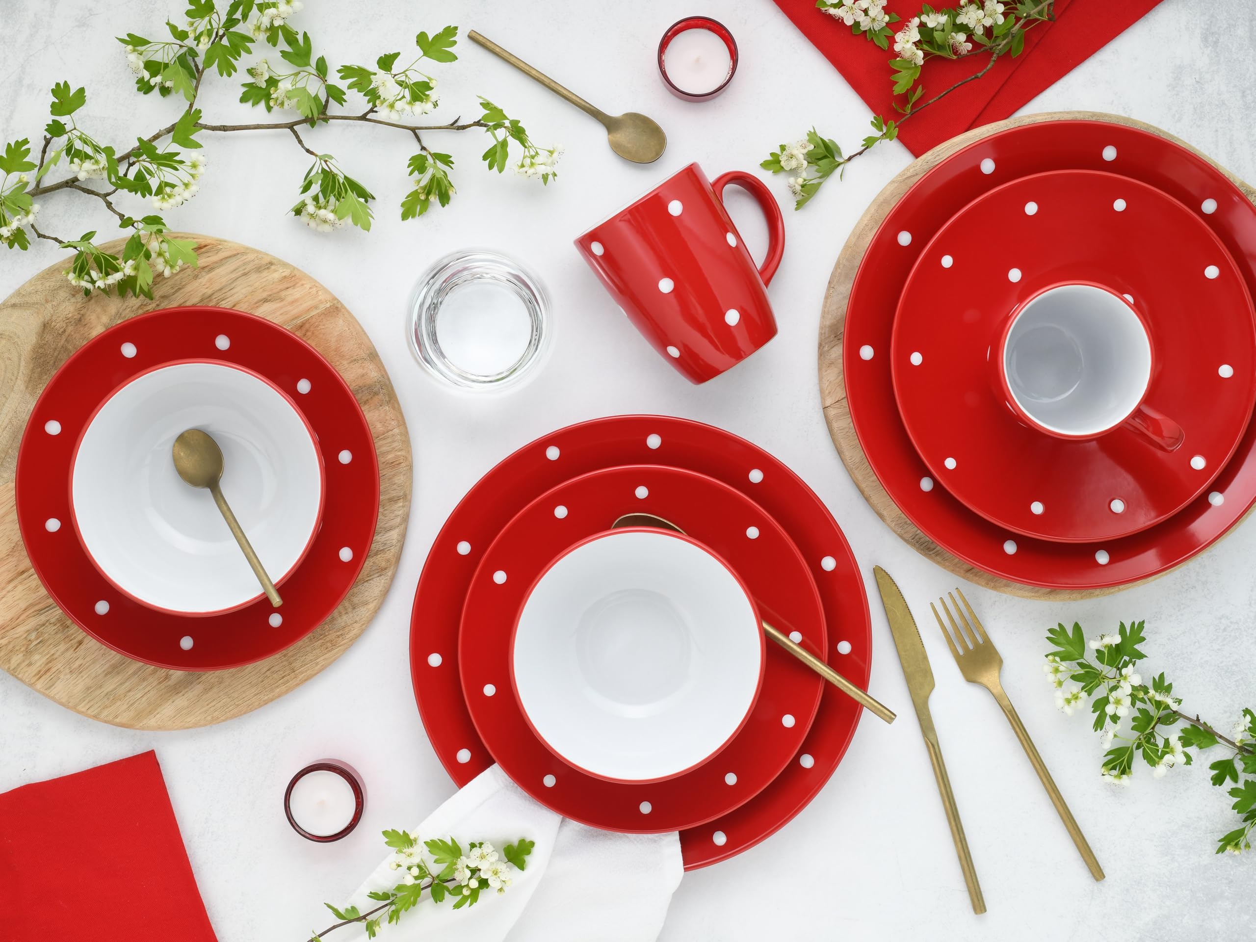 CreaTable 24595 Kombiservice Polka Dots Rot-Weiss 16-tlg. 4 Personen