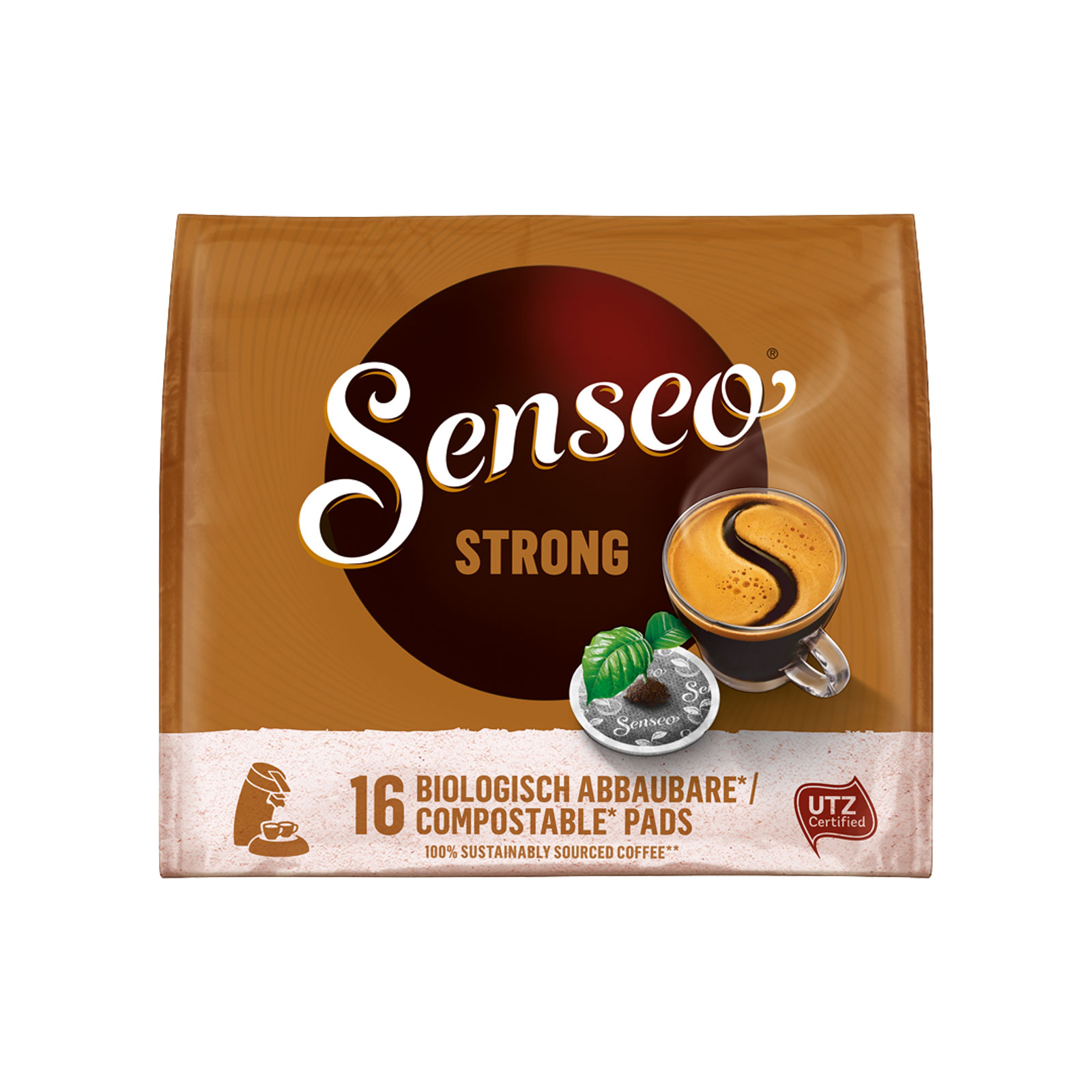 Senseo Kaffeepads Strong UTZ-SG 16 Pads (100% UTZ-zertifiziert, dunkel geröstet, Arabica- und Robusta Bohnen)