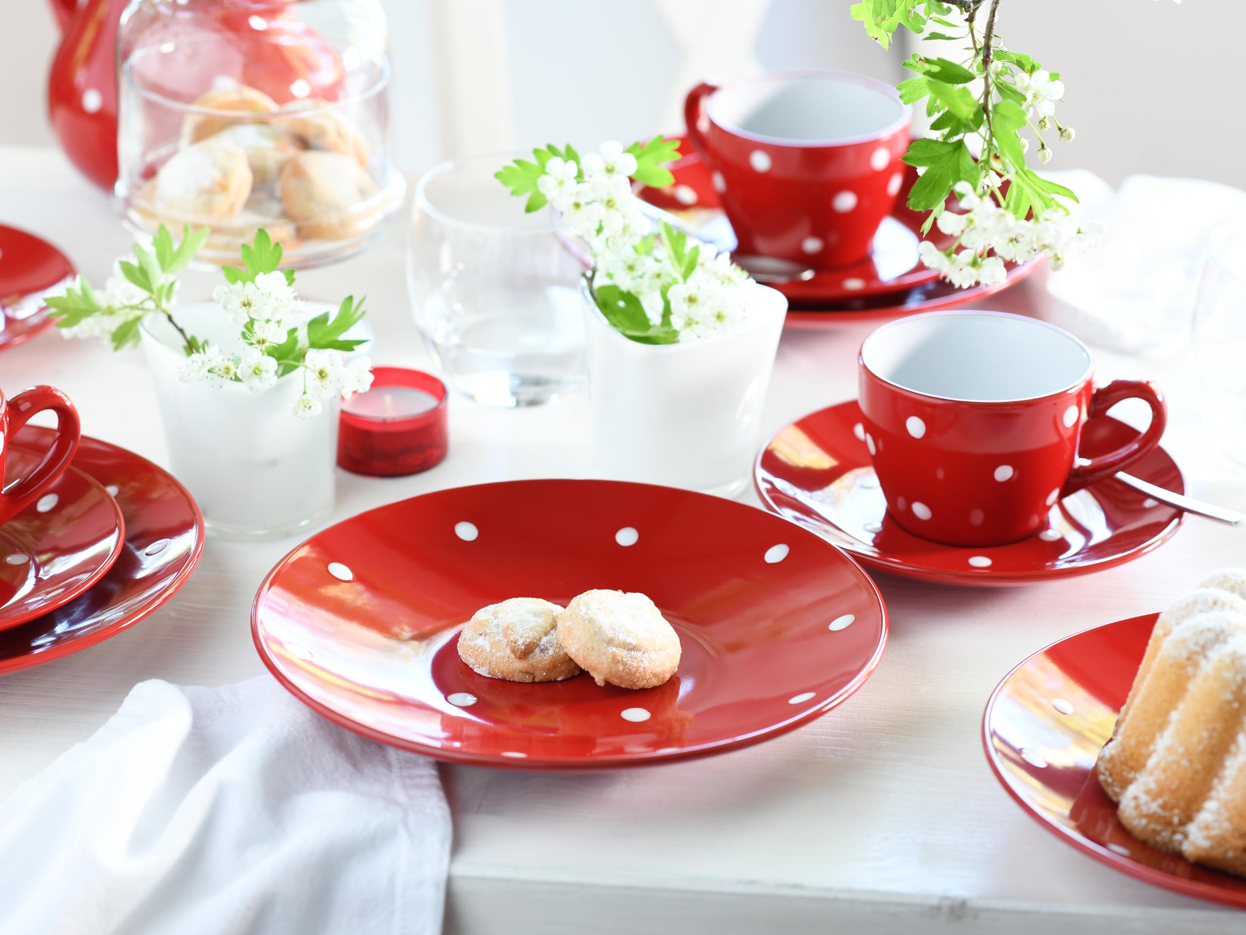 CreaTable 24594 Kaffeeservice Serie Polka Dots Rot-Weiss 18-tlg. 6 Personen