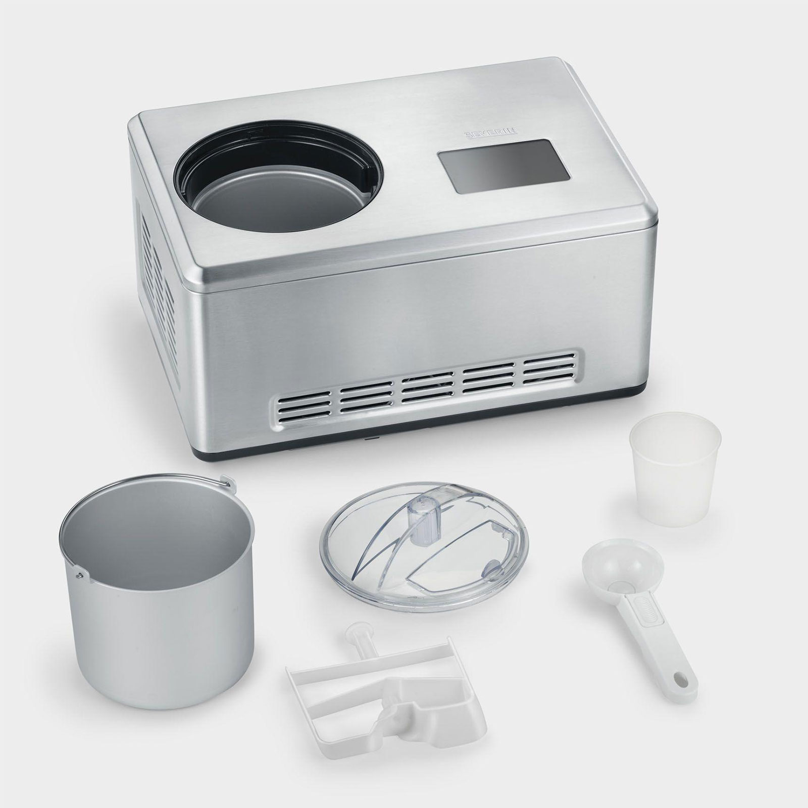 Severin EZ 7406 2-in-1-Eismaschine mit Joghurt-Funktion und 2 Eisbehältern gebürsteter Edelstahl