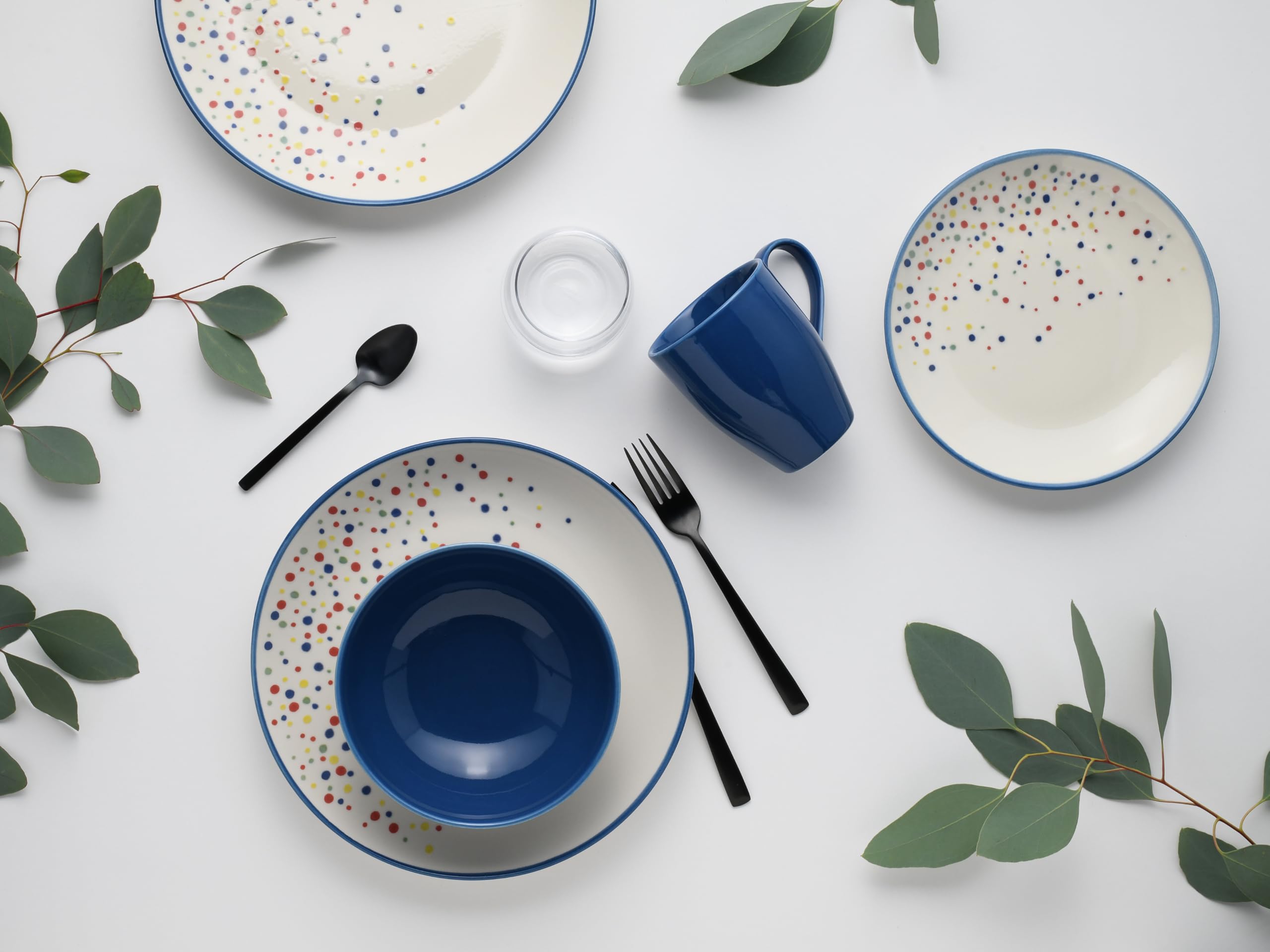 CreaTable, 24183, Serie Joy Dots Blau, 16-teiliges Geschirrset für 4 Personen