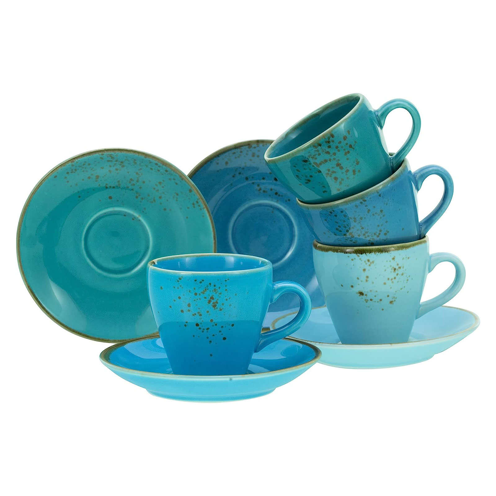 CreaTable, 23698, Serie Nature Collection AQUA Bistrotassen, Espresso Set 8 teilig, Steinzeug